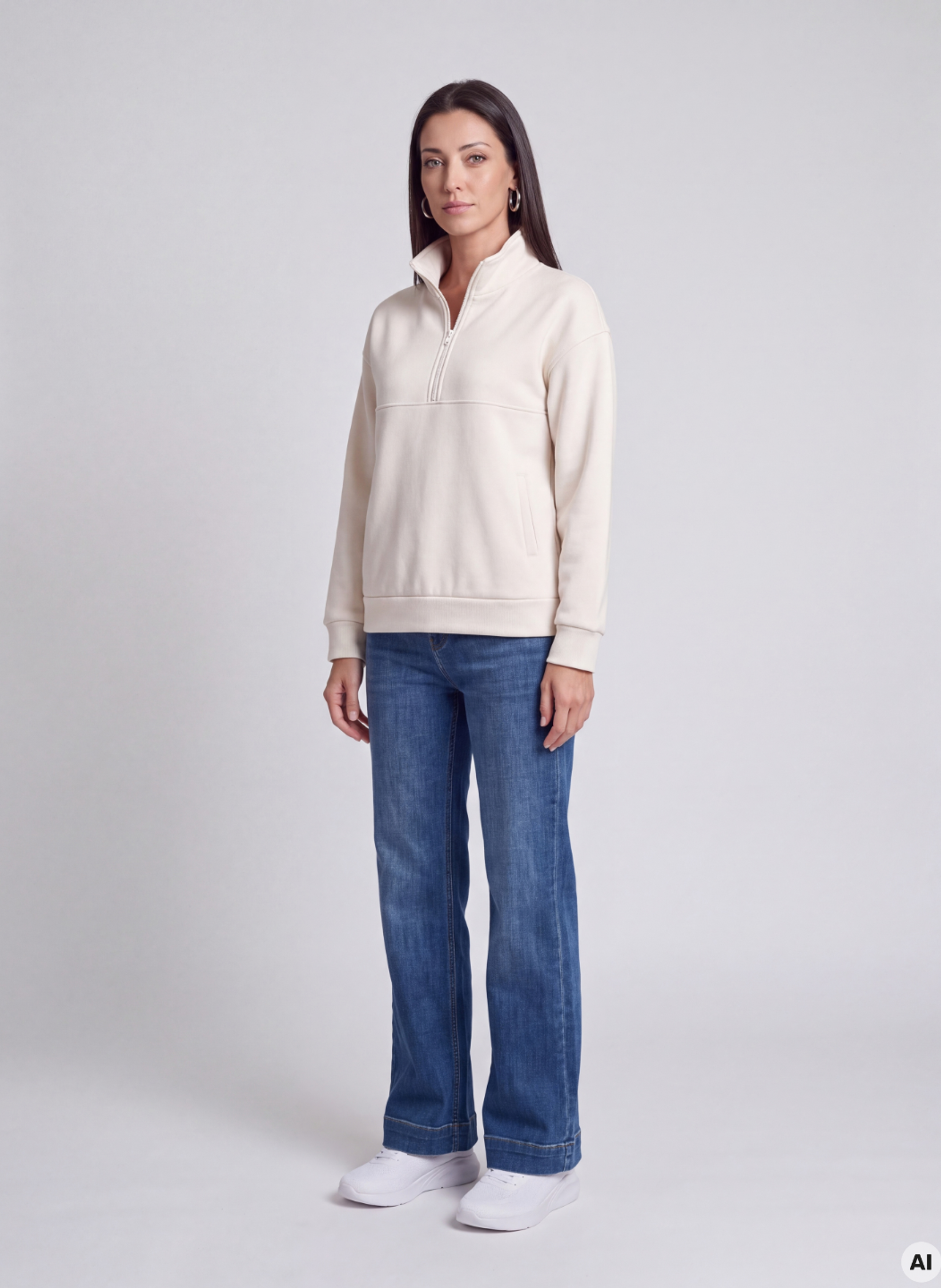 Weißes Damen-Sweatshirt mit Stehkragen und langen Ärmeln ORSAY - 005