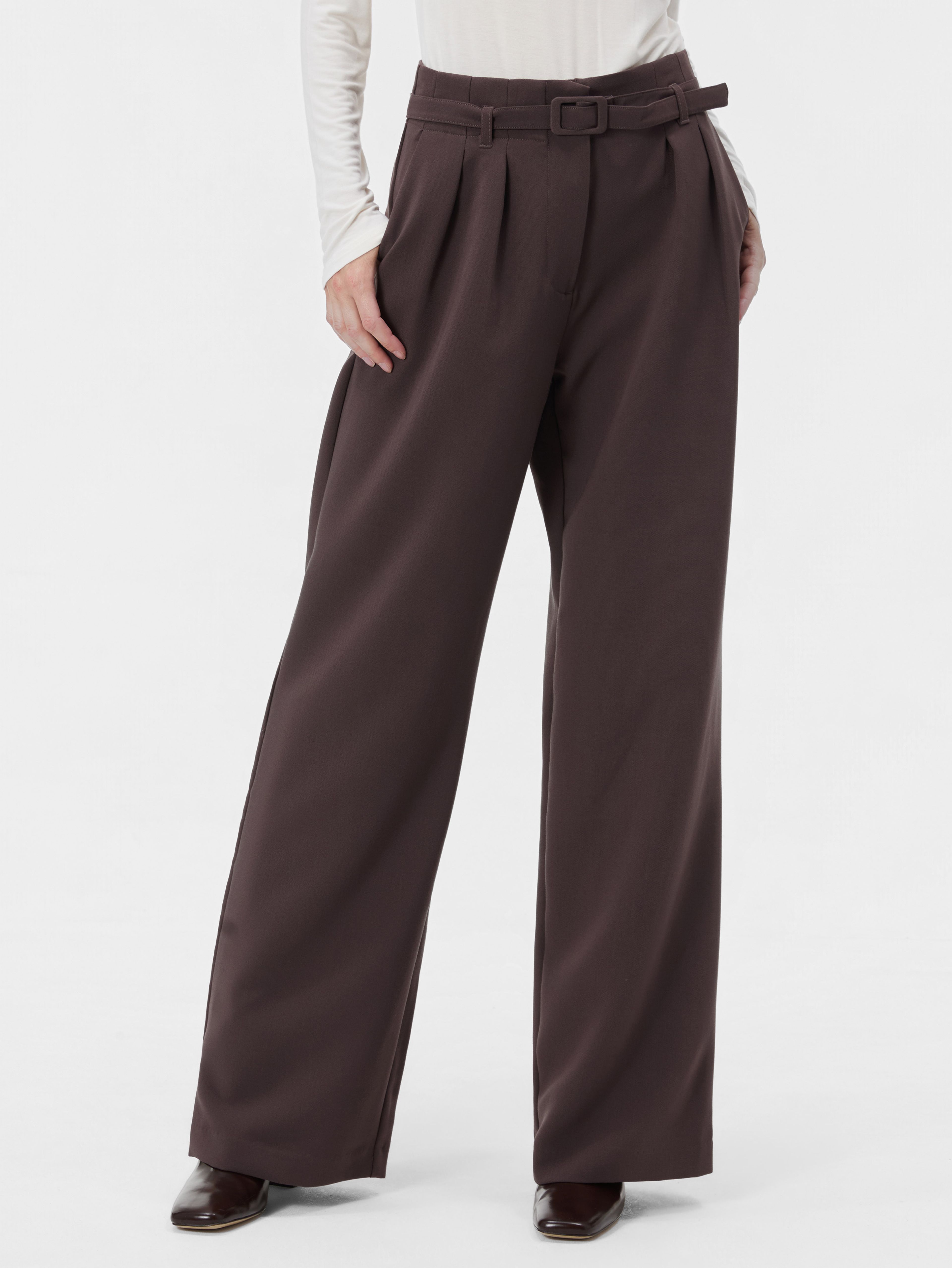 Brązowe damskie spodnie wide leg z wysokim stanem ORSAY - 001