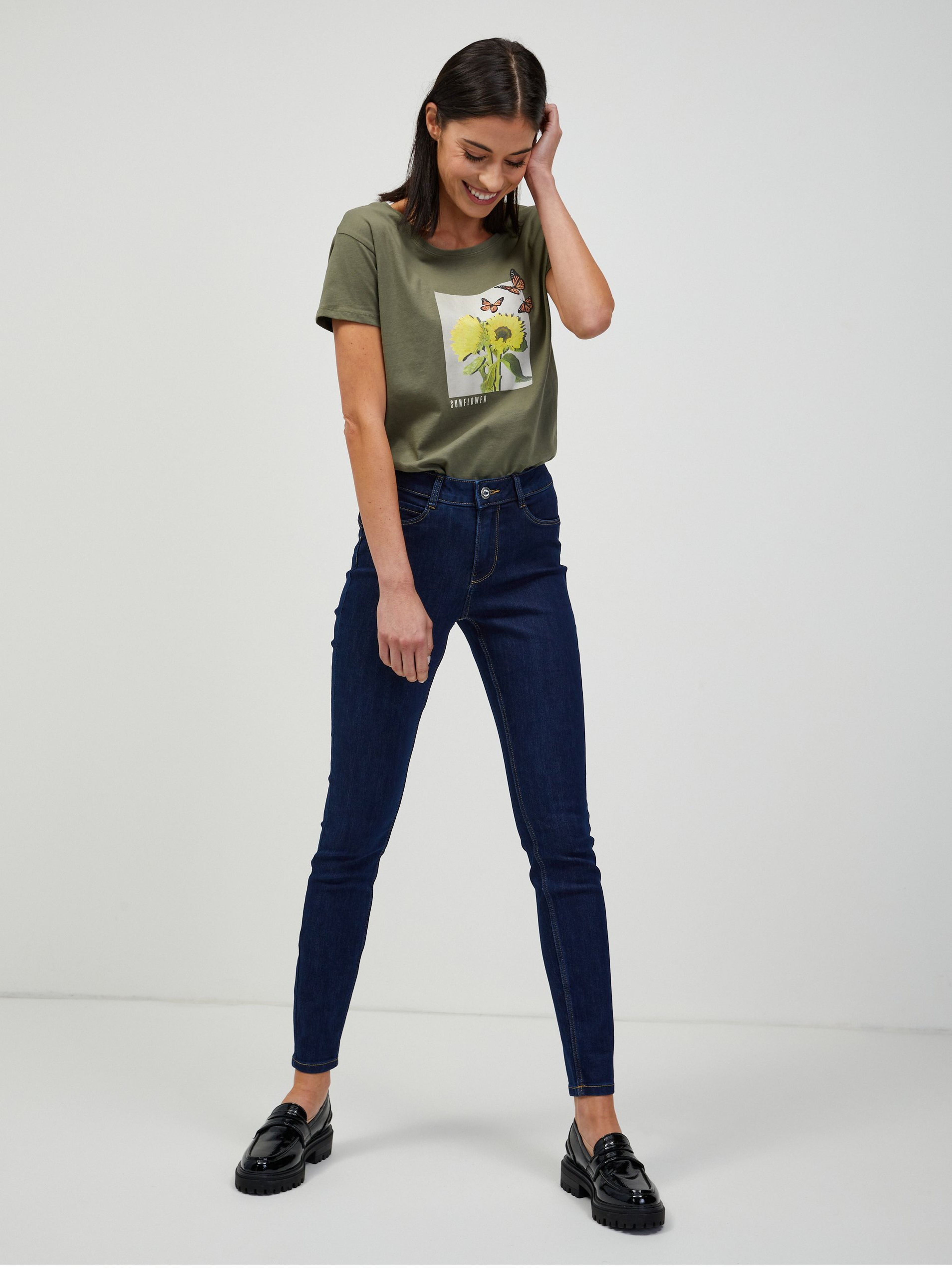 Granatowy push up skinny fit jeansy ORSAY
