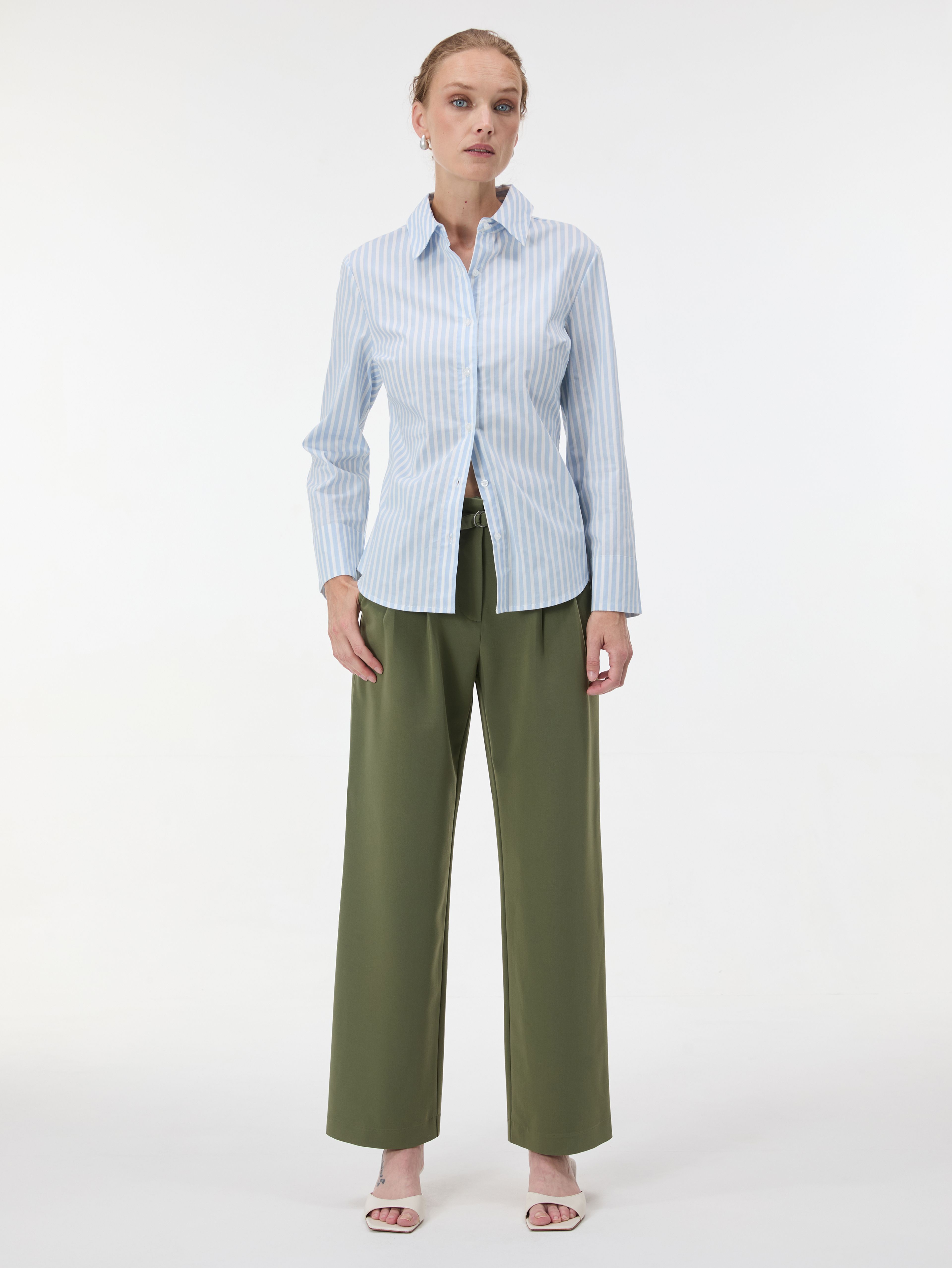Khakifarbene Damen-Wide-Leg-Hose mit hohem Bund ORSAY - 001