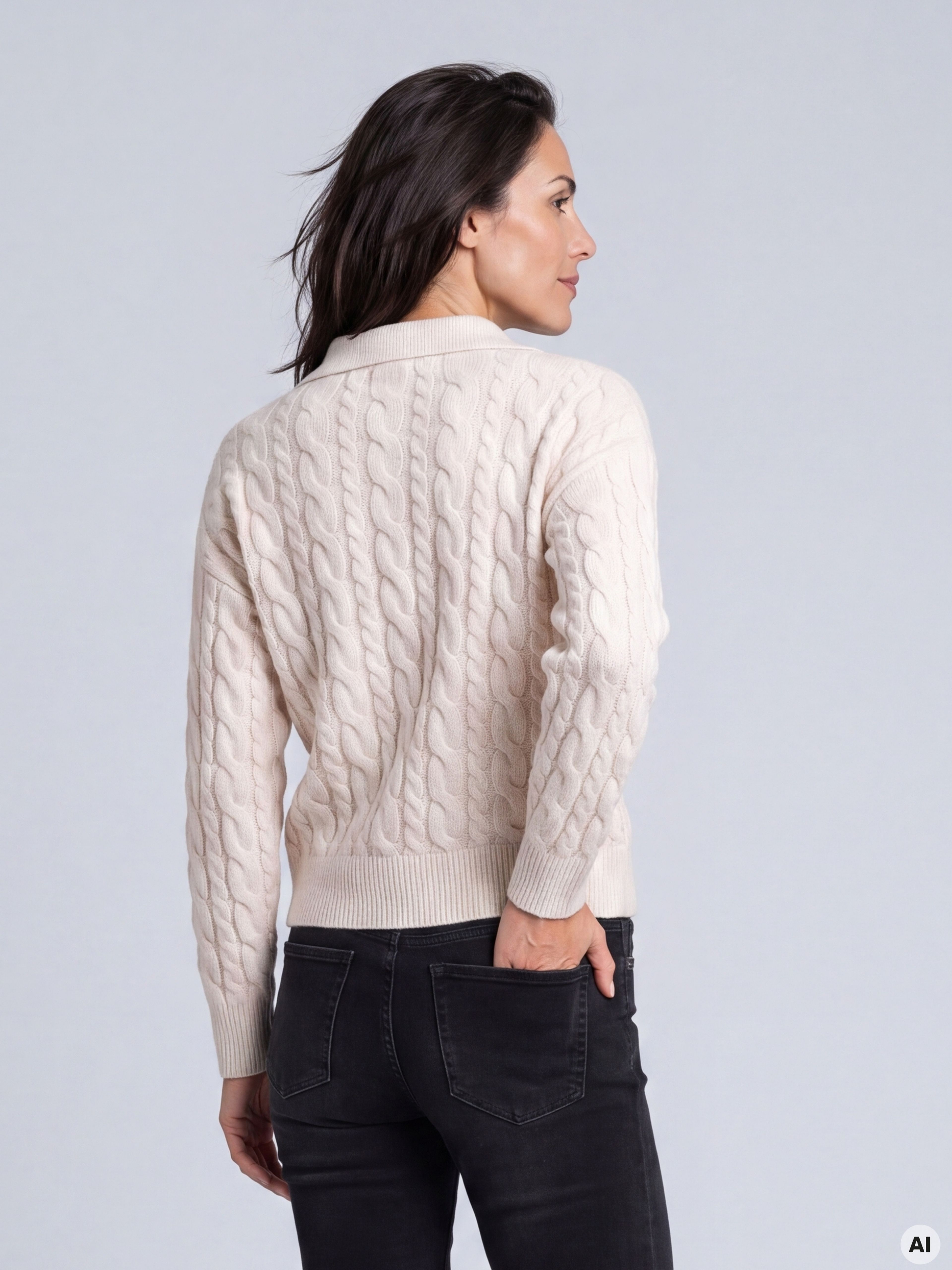 Cremefarbener Damenpullover mit langen Ärmeln ORSAY - 003