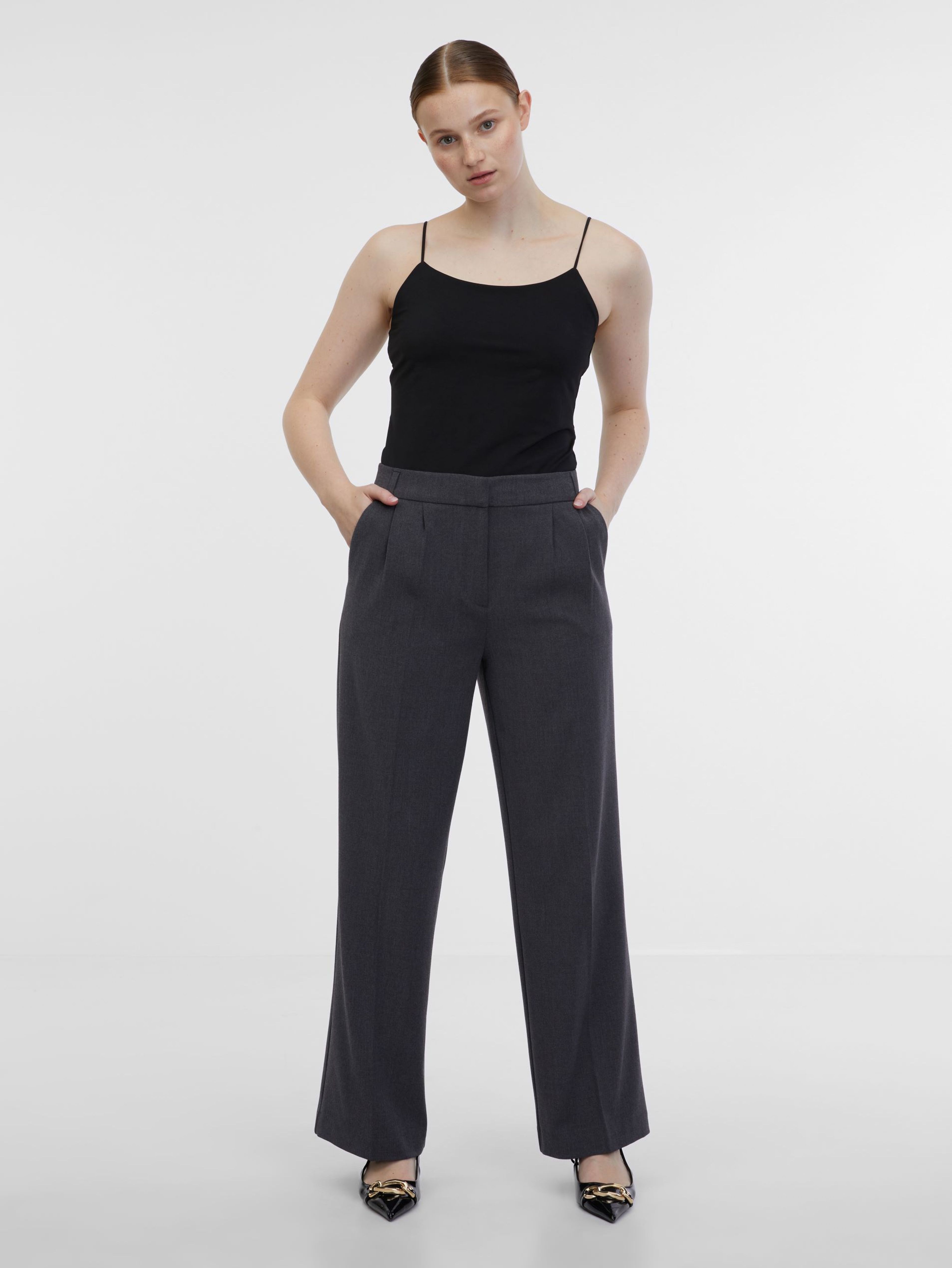 Pantaloni largi de damă gri închis ORSAY