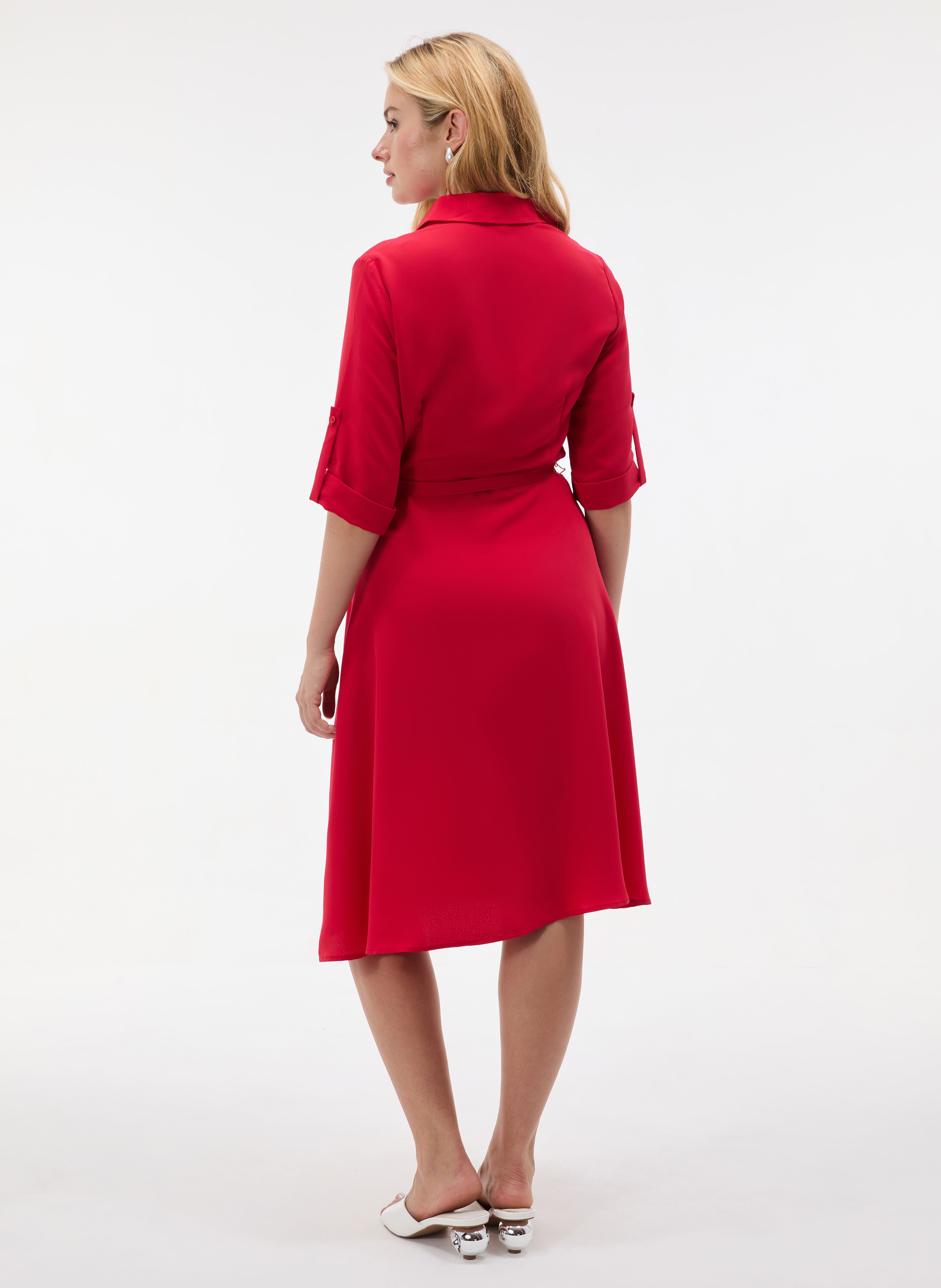 Rochie tip cămașă scurtă, cu croială evazată, roșu ORSAY - 002