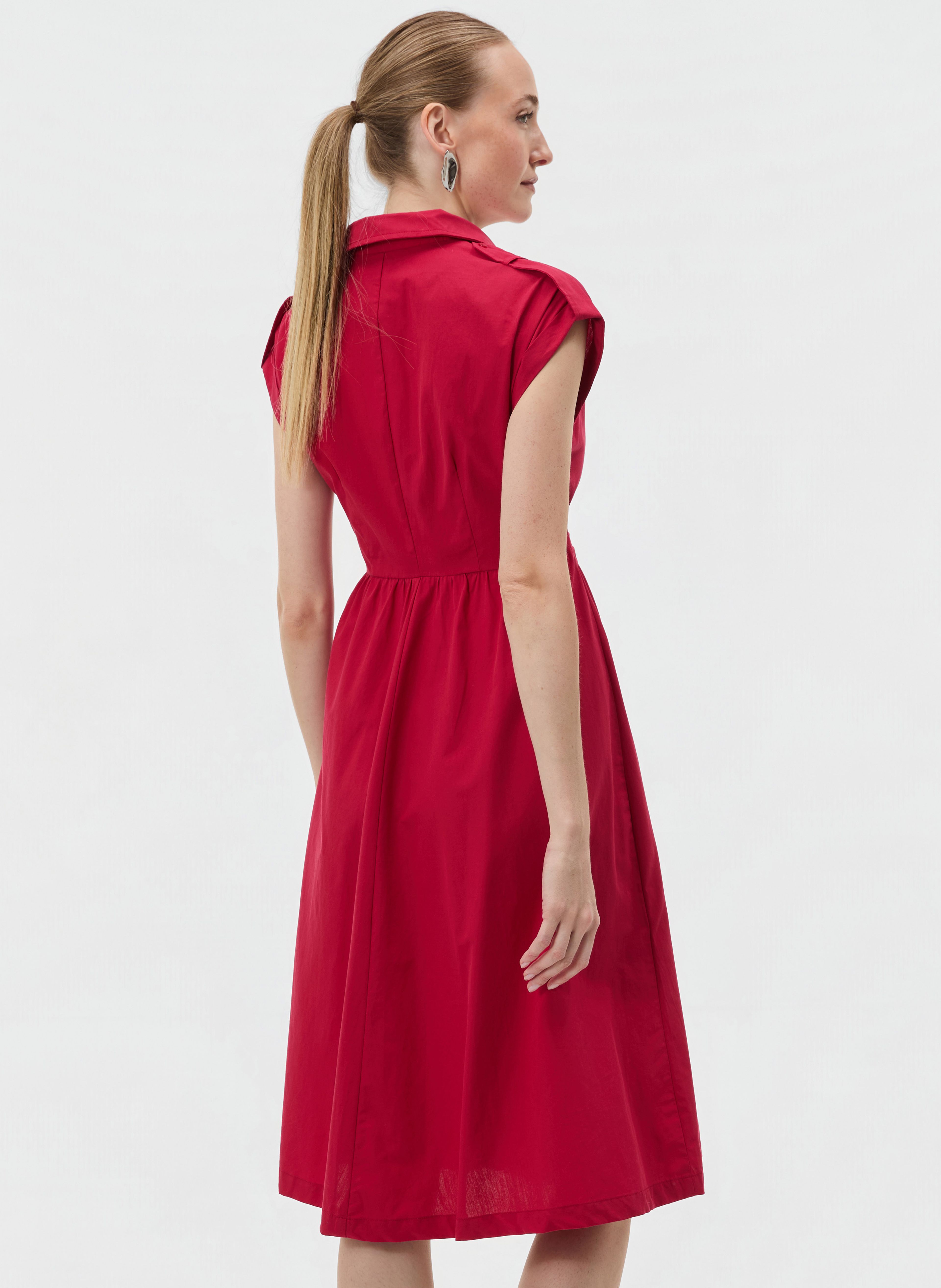 Rotes ärmelloses Damen-Kleid in A-Linie bis zum Knie mit Kragen ORSAY - 002