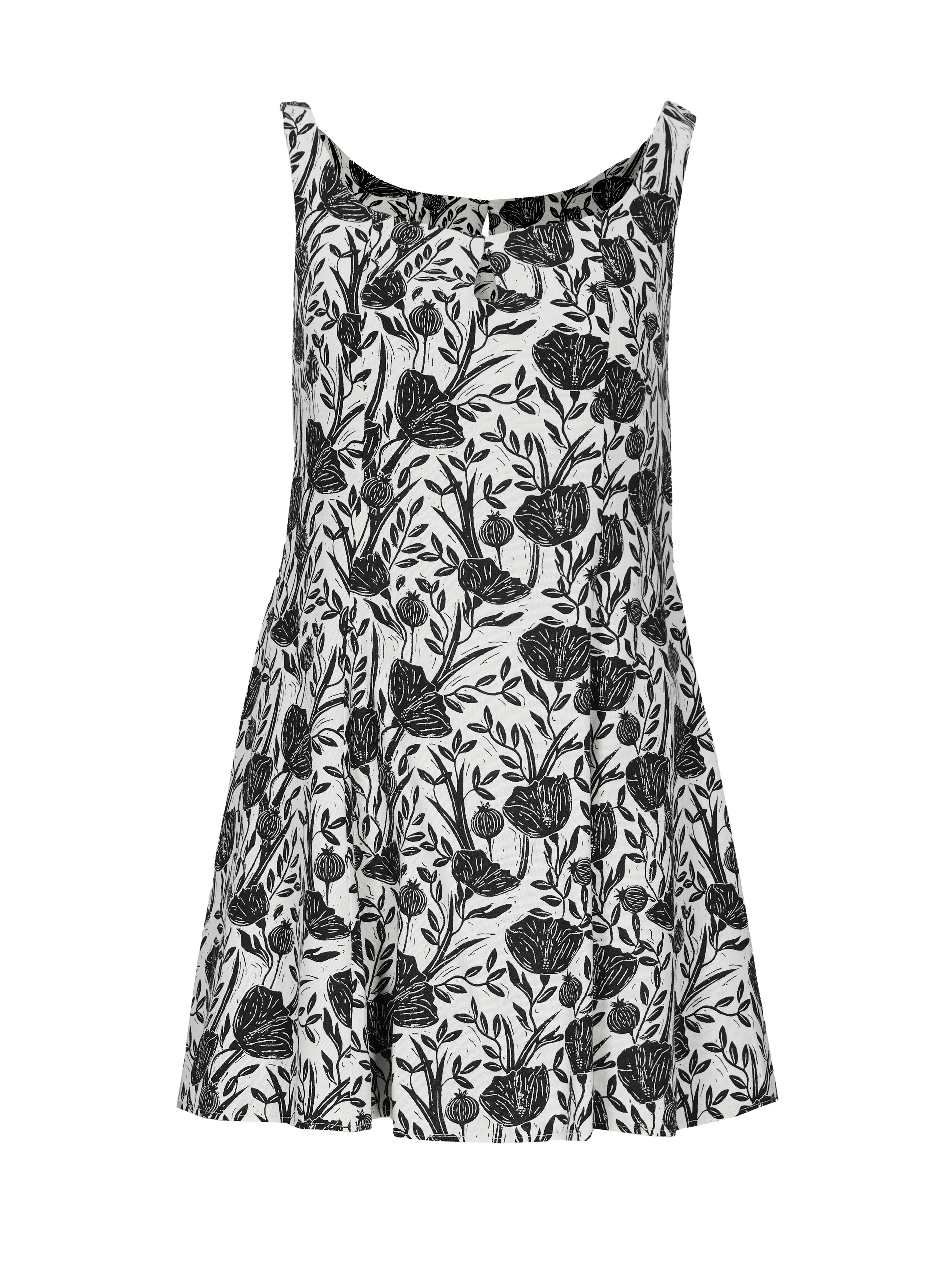 Rochie scurtă pentru femei neagră în linie A, cu bretele și imprimeu floral ORSAY - 005