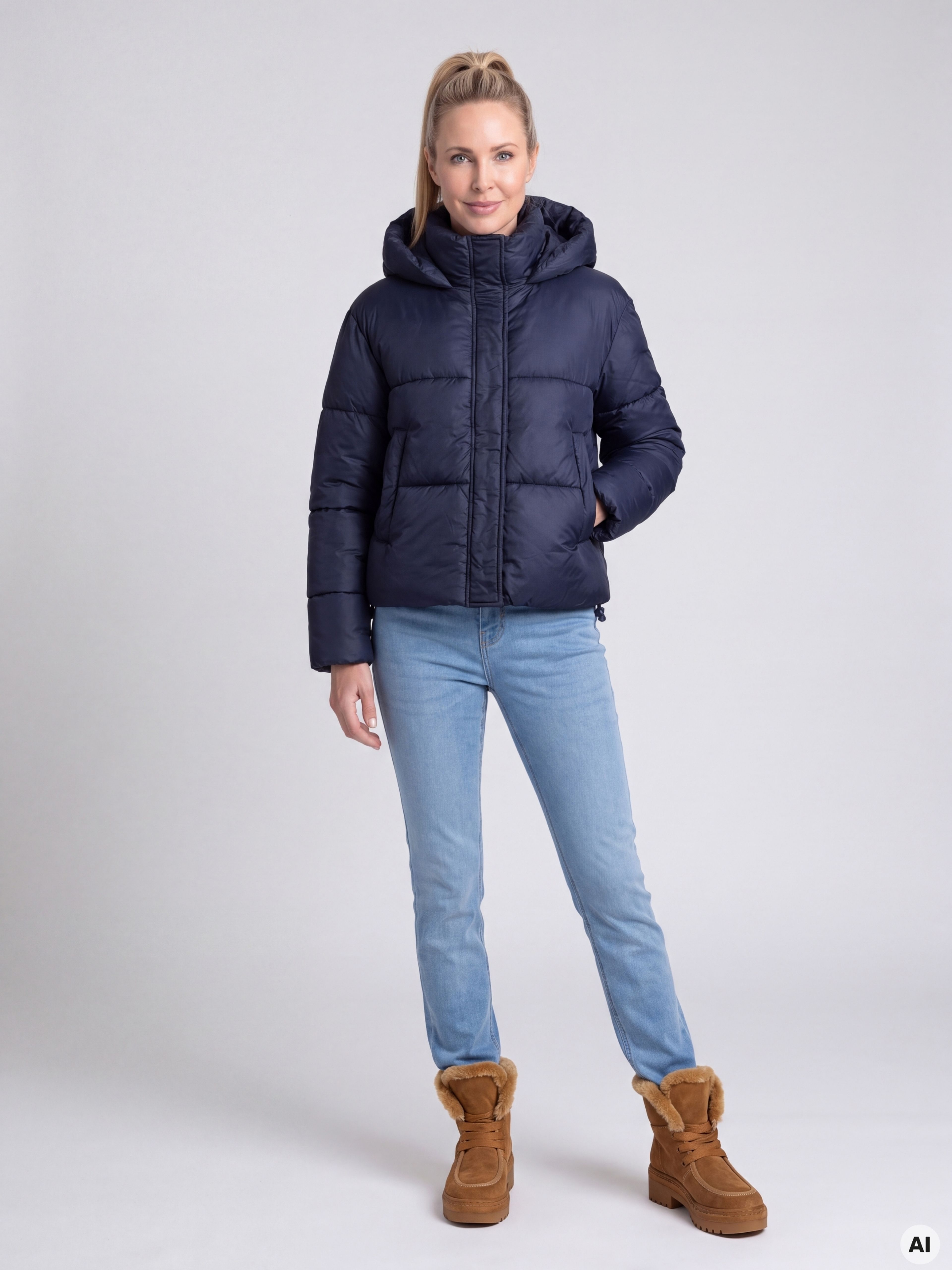 Dunkelblaue Damen-Winterjacke ORSAY - 004