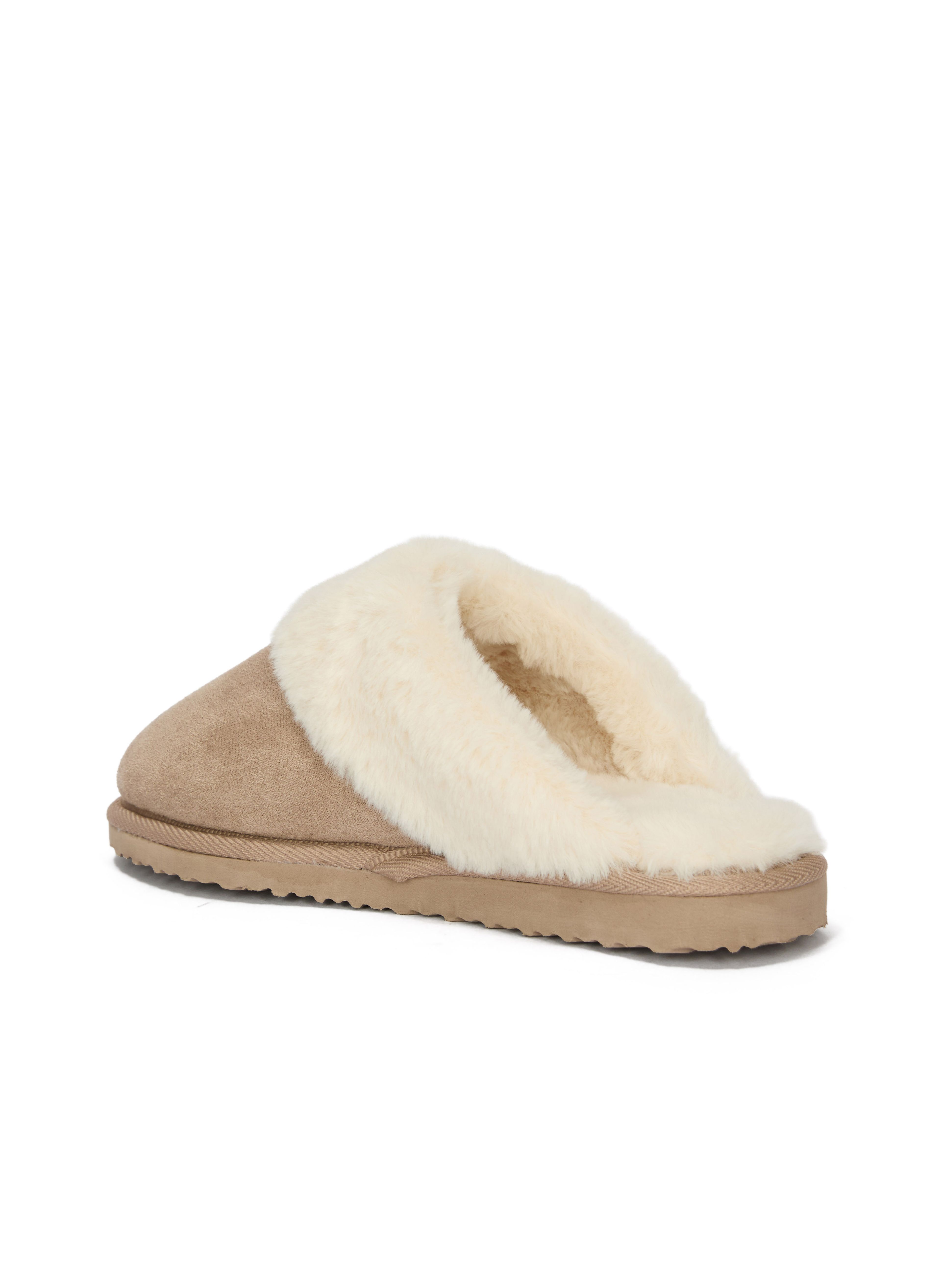 Beigefarbene Damen-Pantoffeln mit Fell ORSAY IMARA - 005