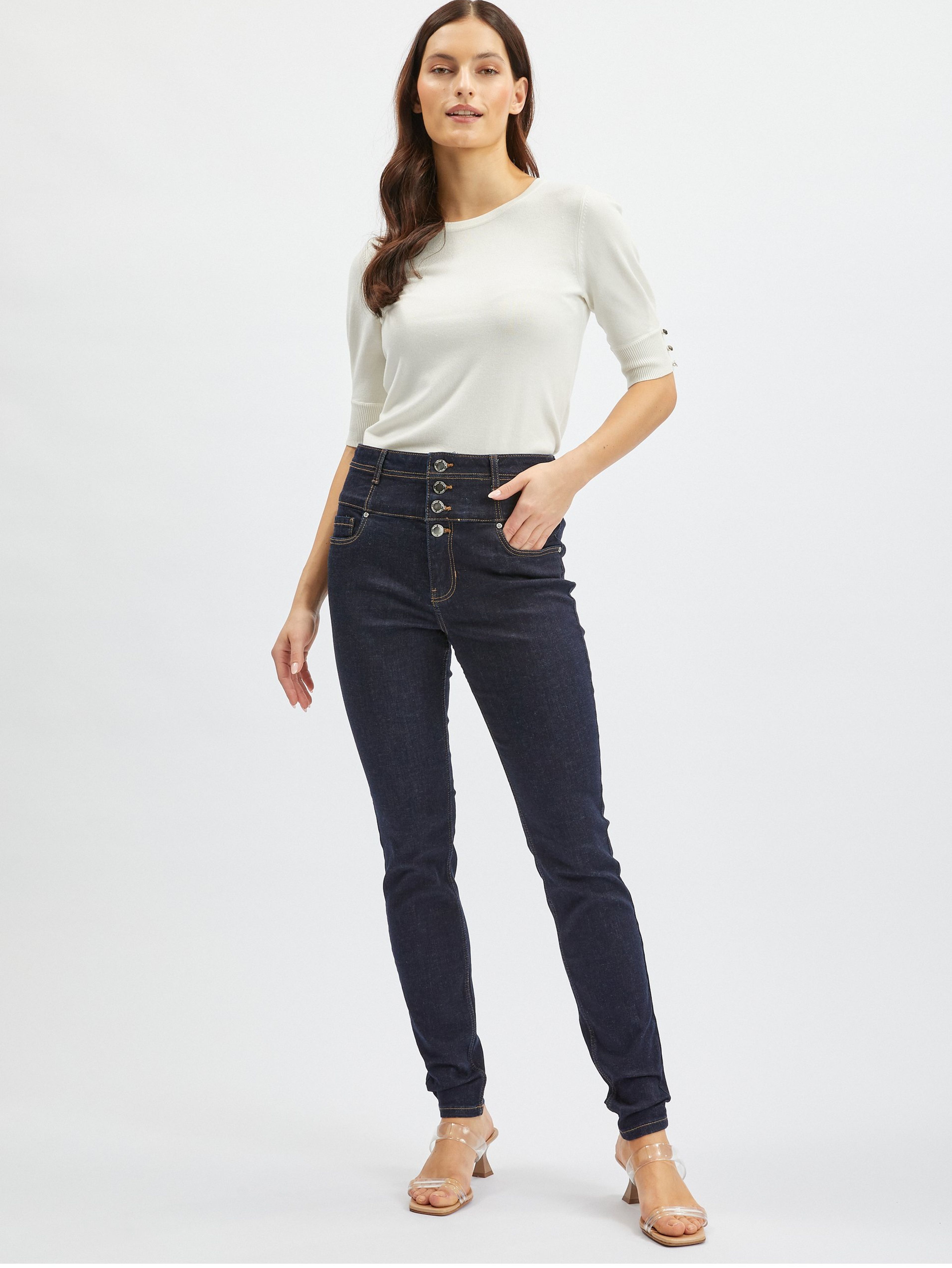 Granatowe damskie skinny fit jeansy ORSAY