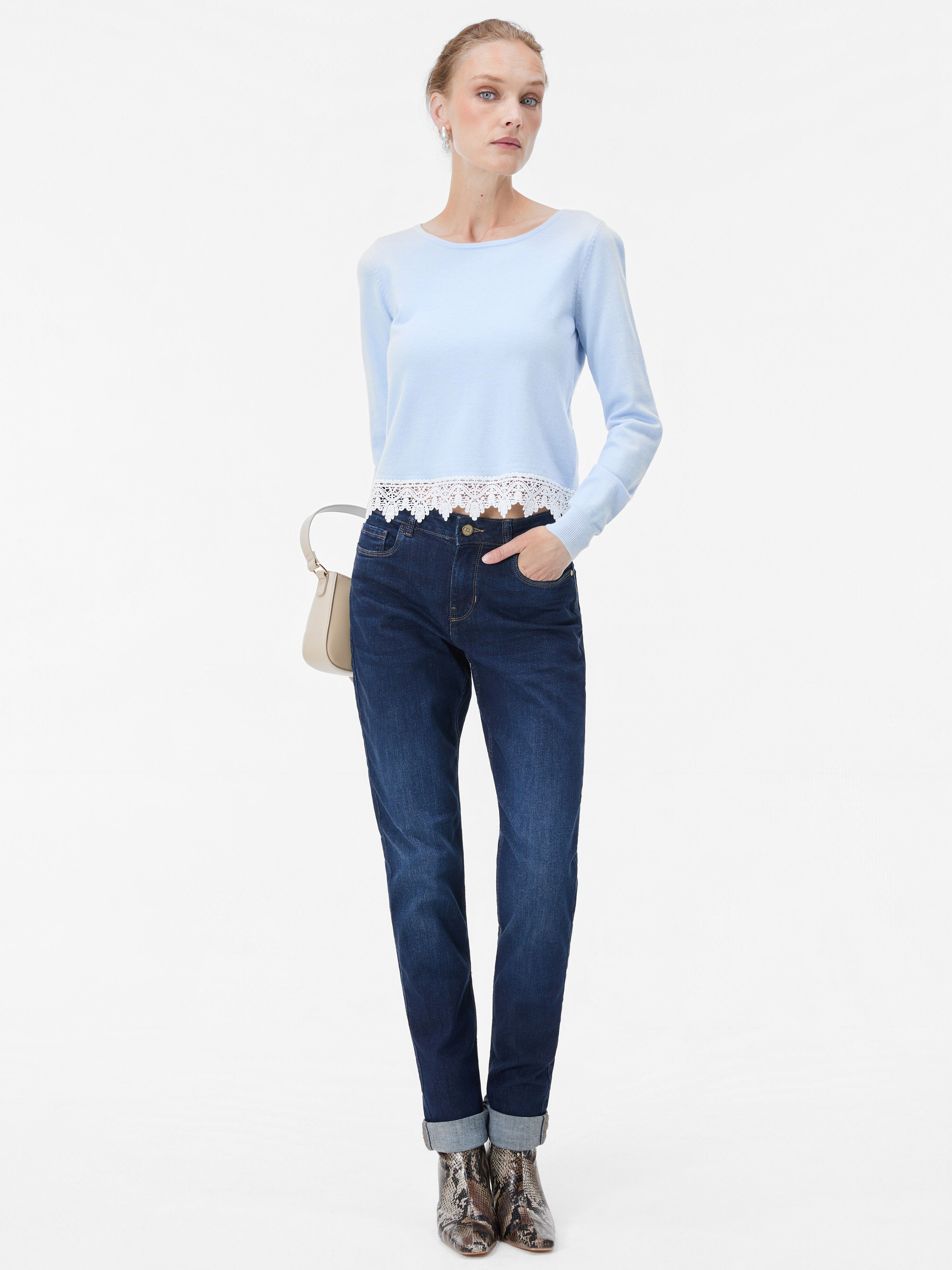 Hellblauer Damenpullover mit langen Ärmeln ORSAY - 004