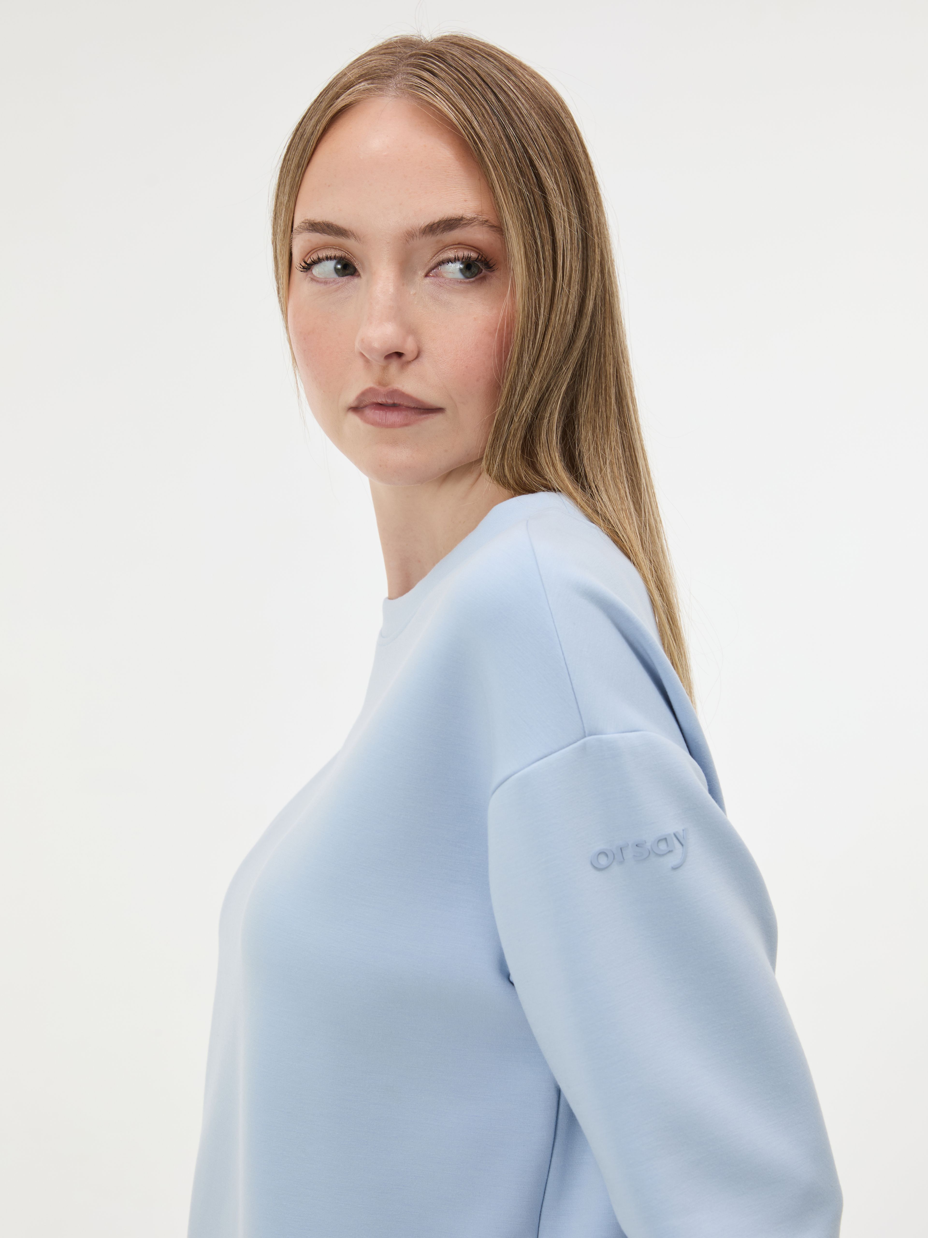 Hellblaues Damen-Sweatshirt mit langen Ärmeln ORSAY - 002