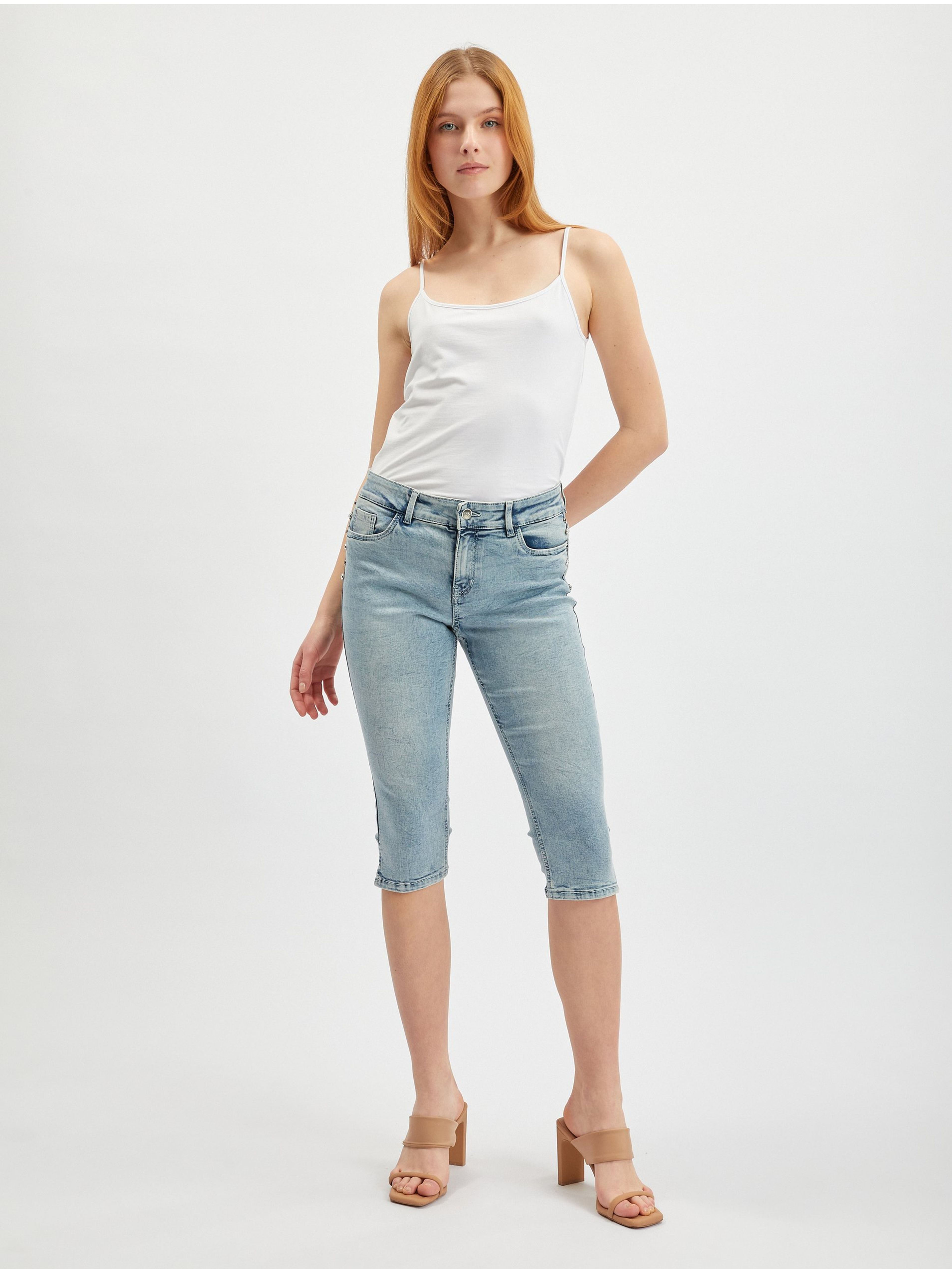 Jasnoniebieskie jeansy damskie cropped ORSAY