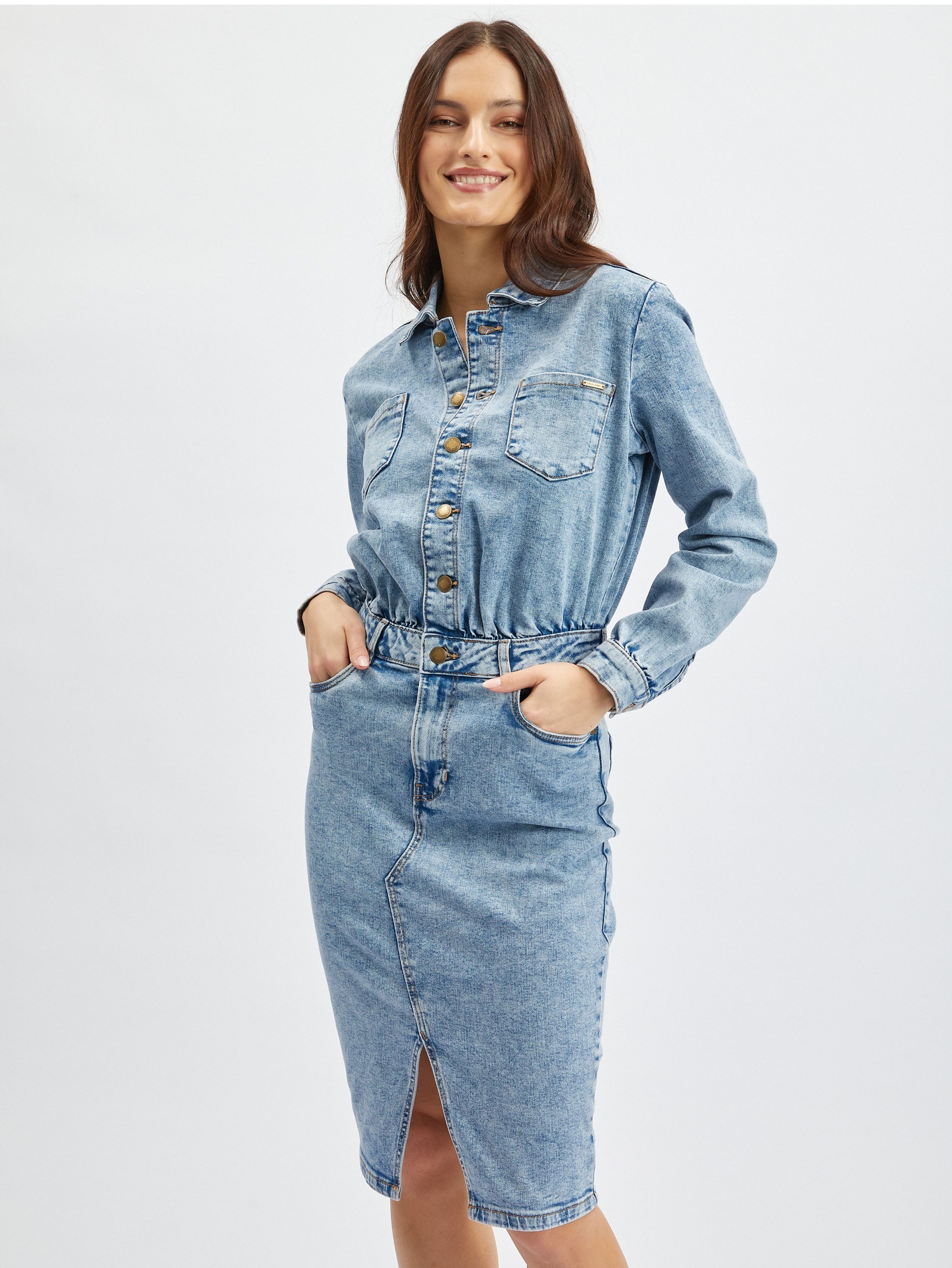 Rochie de damă albastru deschis din denim ORSAY