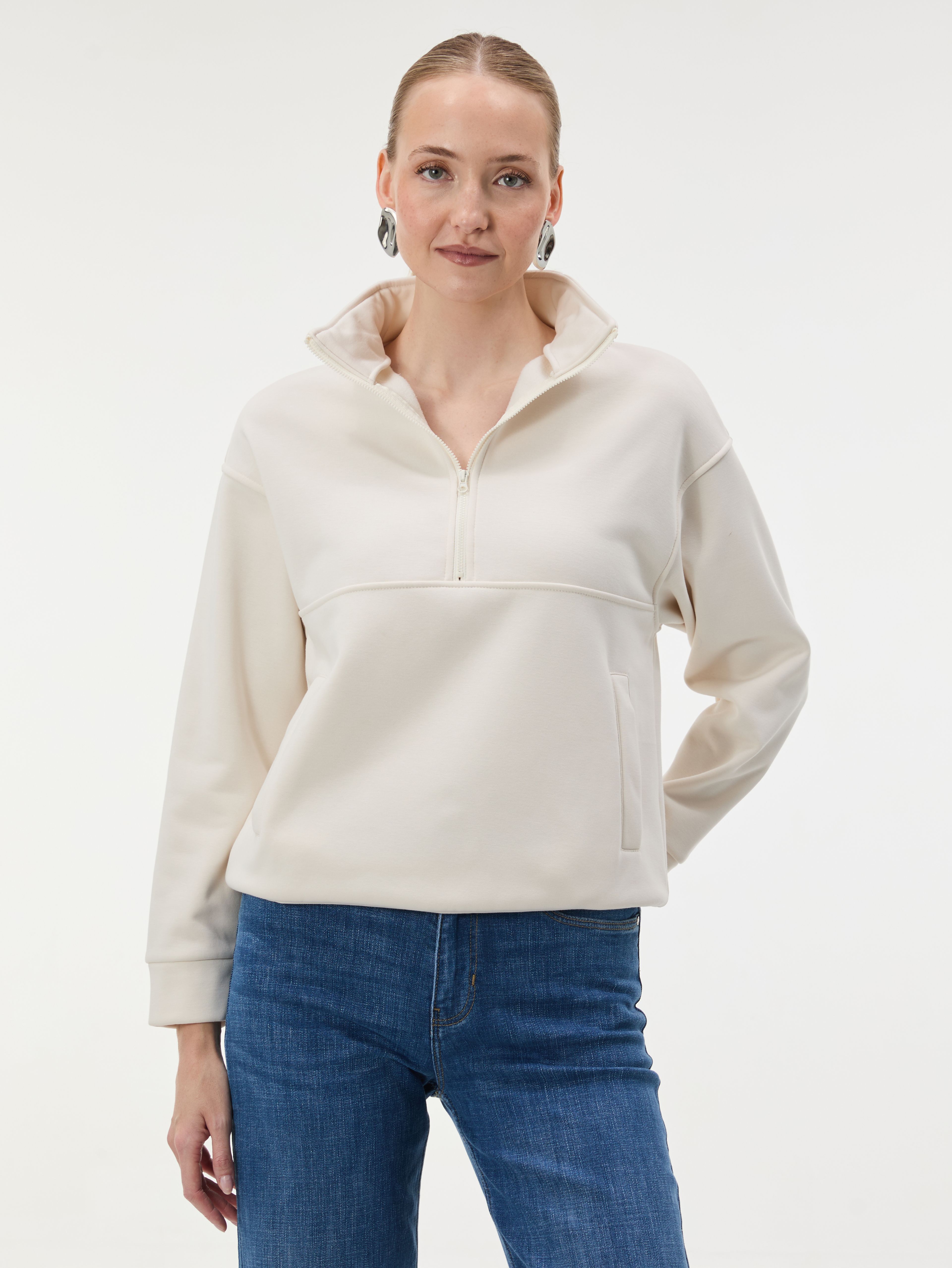Weißes Damen-Sweatshirt mit Stehkragen und langen Ärmeln ORSAY - 001