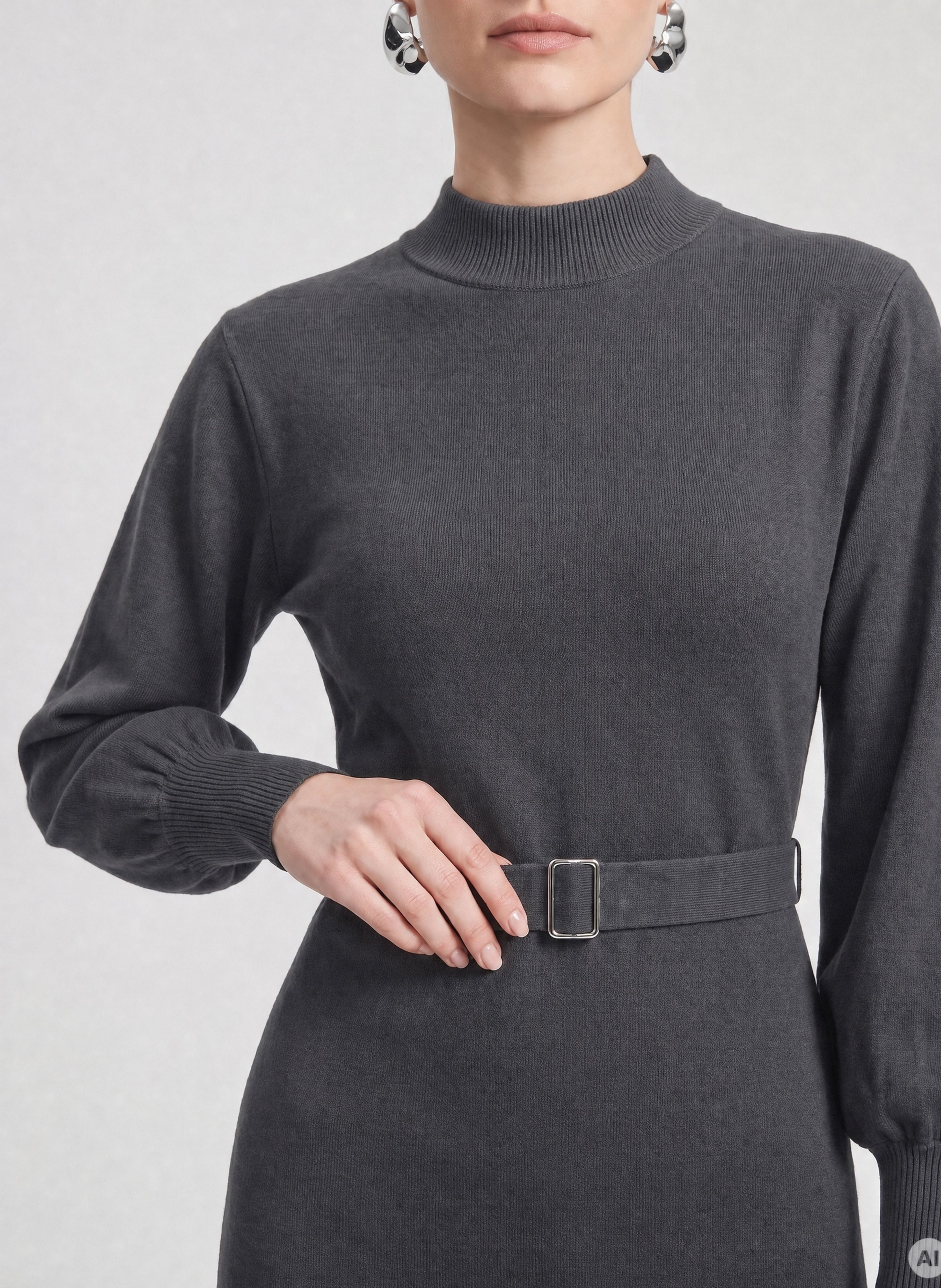 Dunkelgraues kurzes Damen-Etuikleid mit langen Ärmeln ORSAY - 004