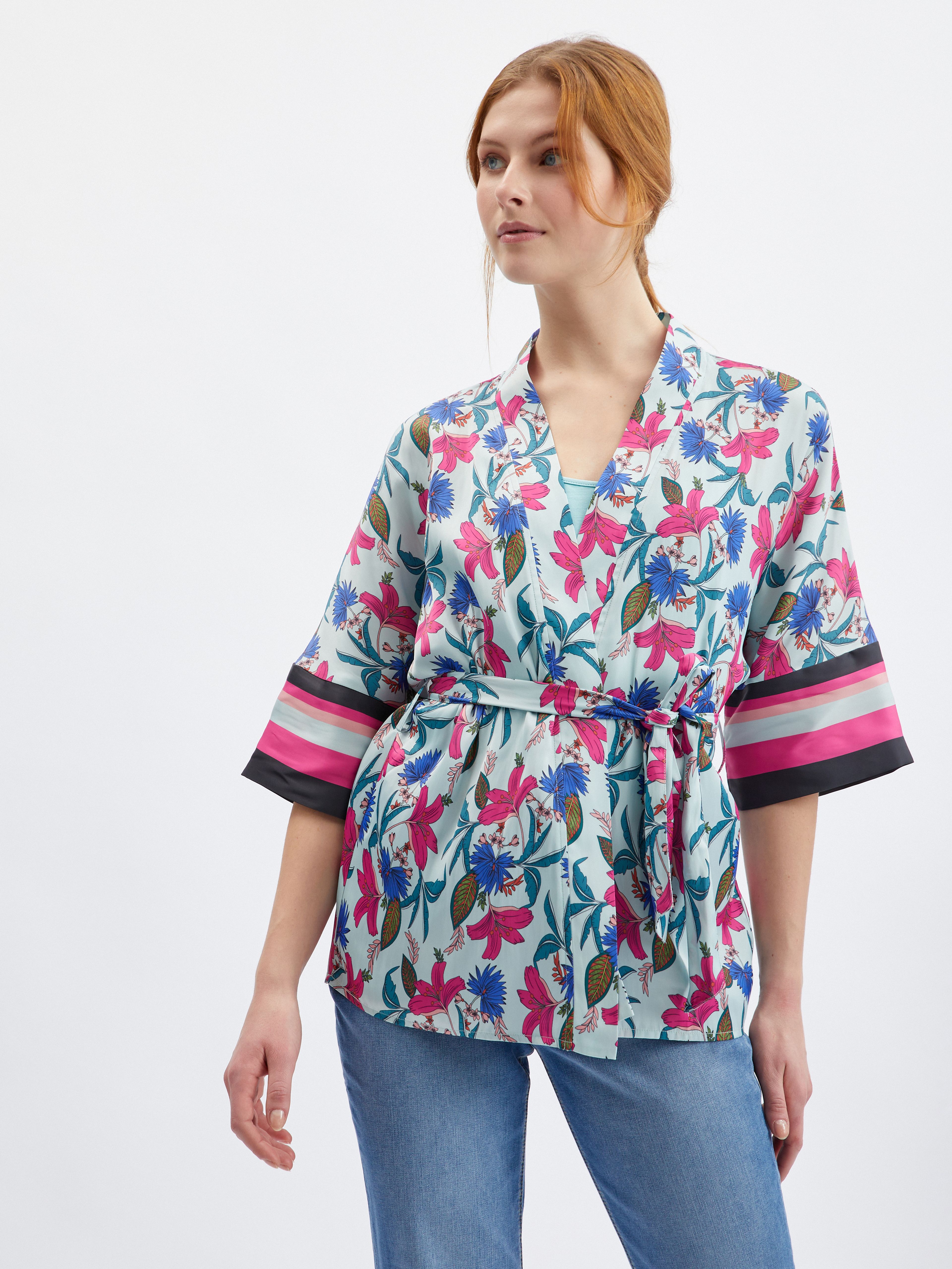 Kimono pentru femei floral albastru deschis ORSAY