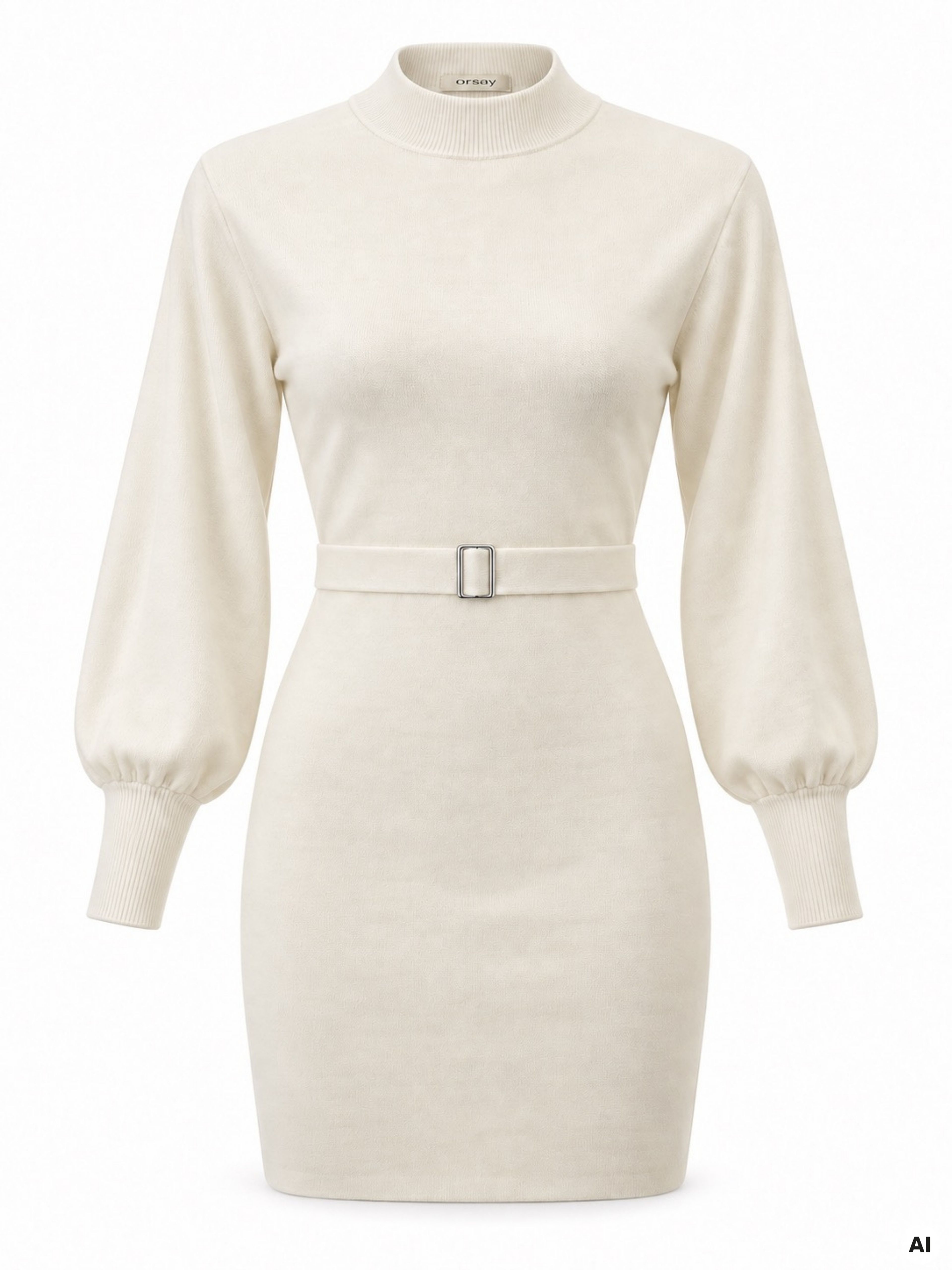 Rochie conică pentru femei albă până la genunchi cu mâneci lungi ORSAY - 005