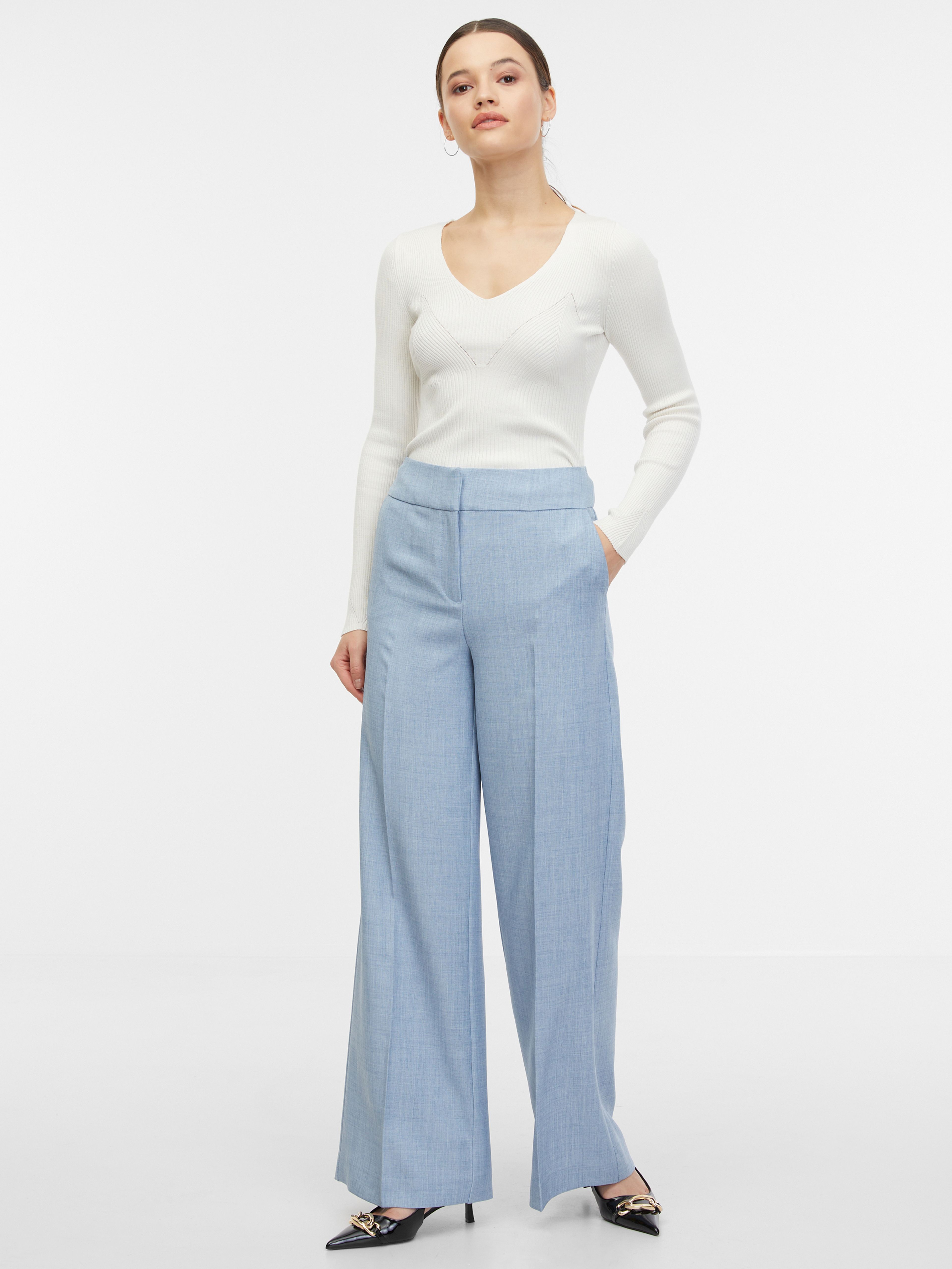 Pantaloni largi albastru deschis pentru femei ORSAY