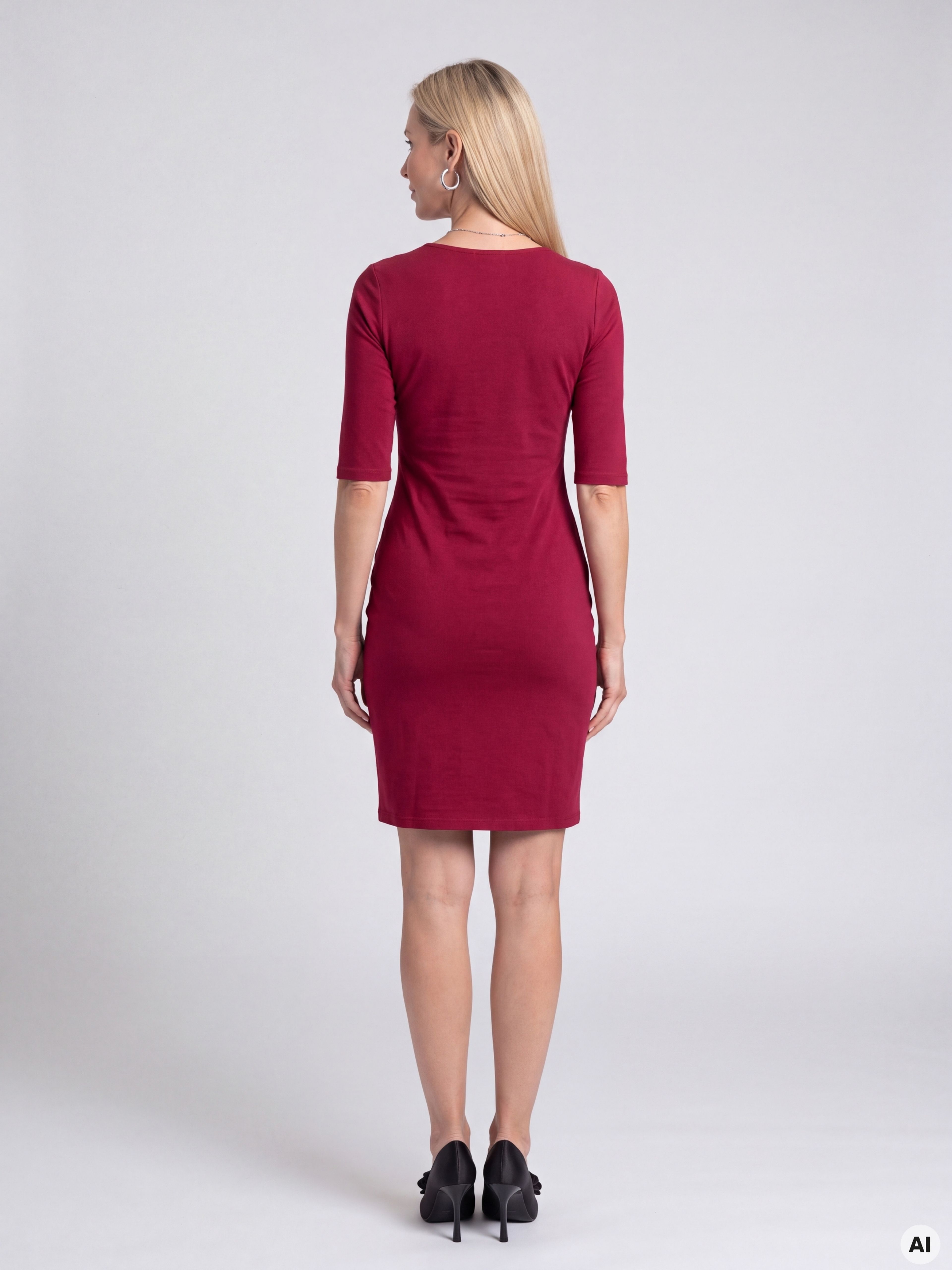 Rochie conică pentru femei bordo până la genunchi cu mâneci scurte ORSAY - 002