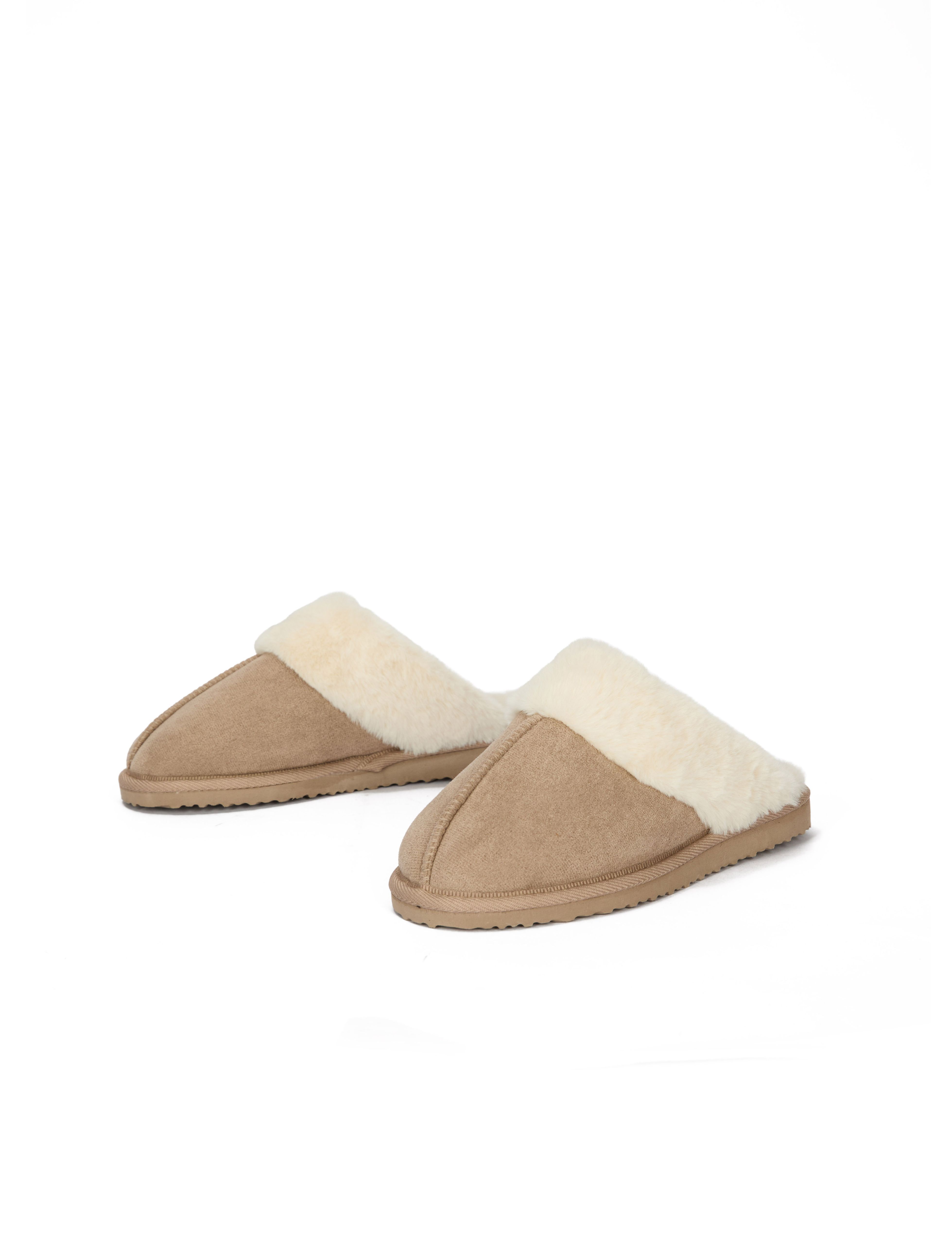 Beigefarbene Damen-Pantoffeln mit Fell ORSAY IMARA - 002