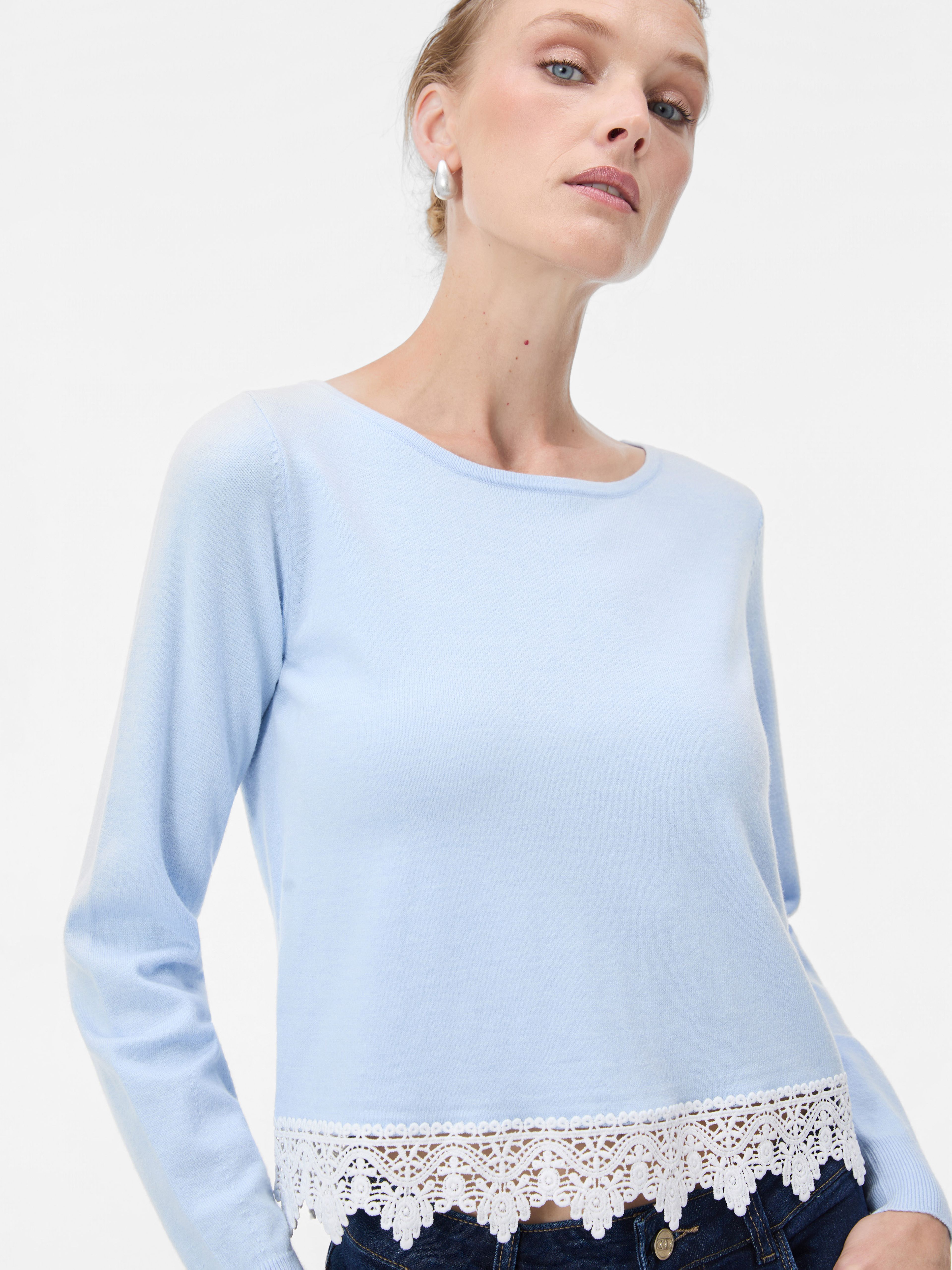 Hellblauer Damenpullover mit langen Ärmeln ORSAY - 003