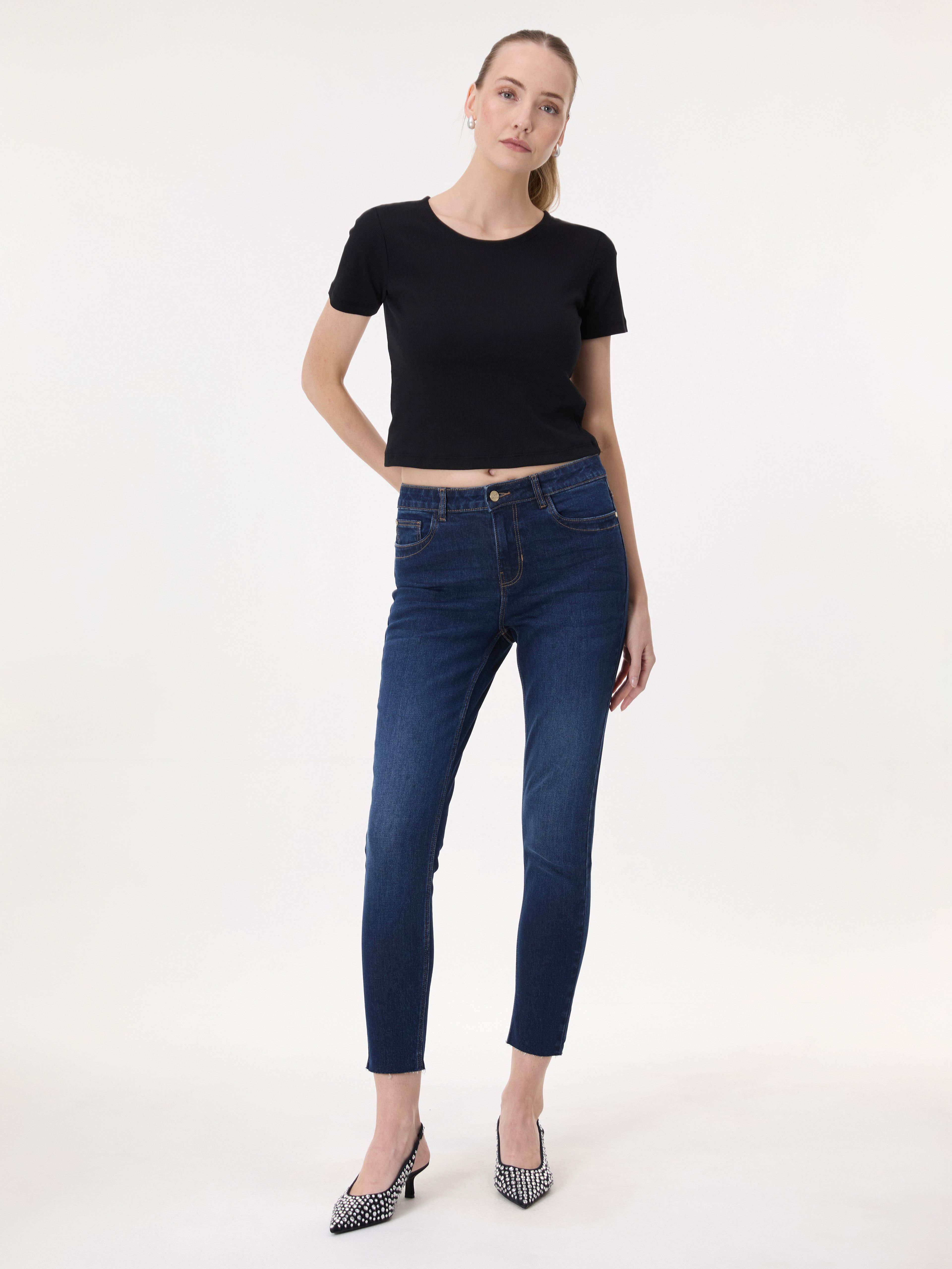 Ciemnoniebieskie damskie dżinsy skinny fit ORSAY - 001