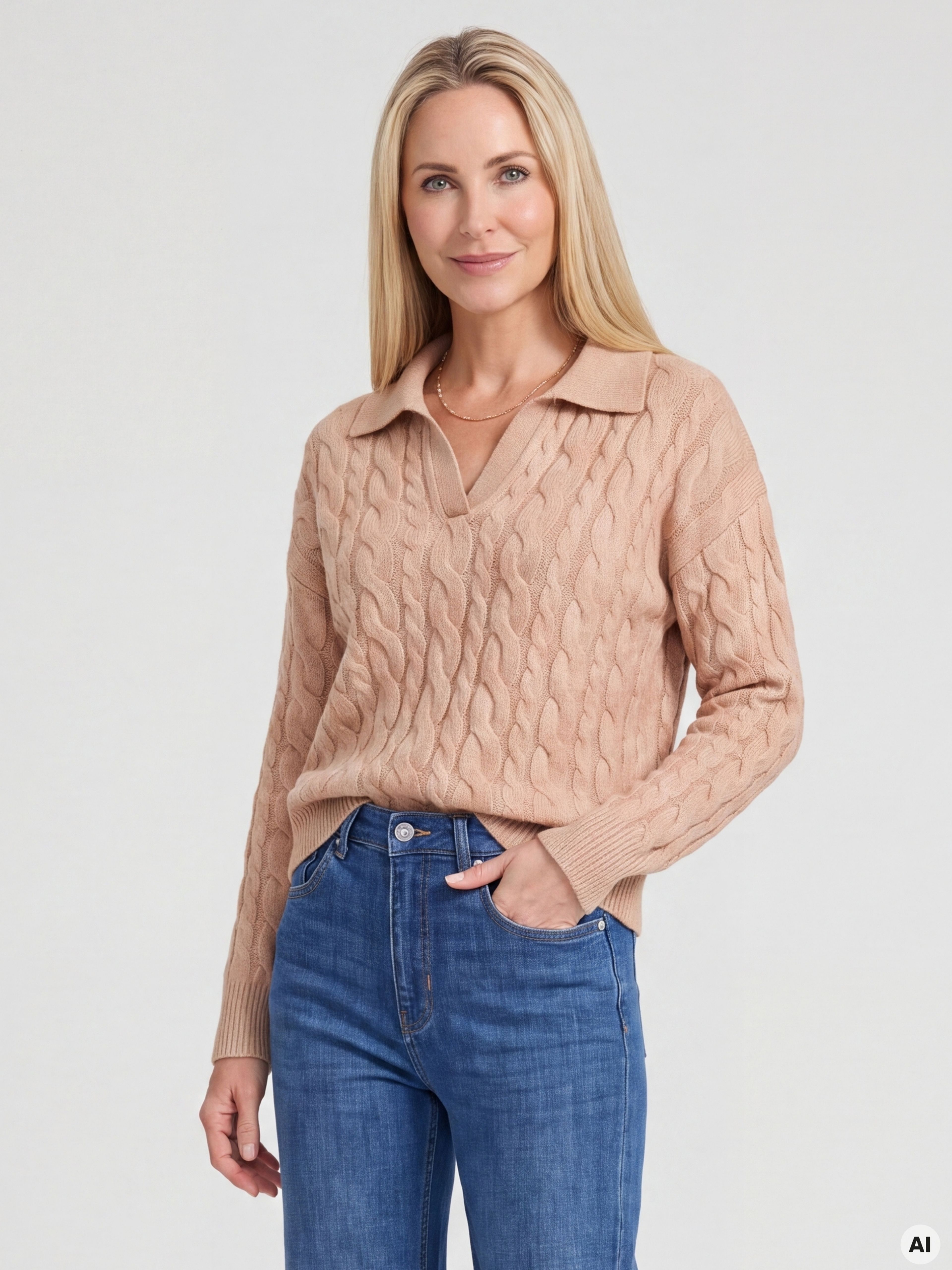 Beiger Damenpullover mit langen Ärmeln ORSAY - 001