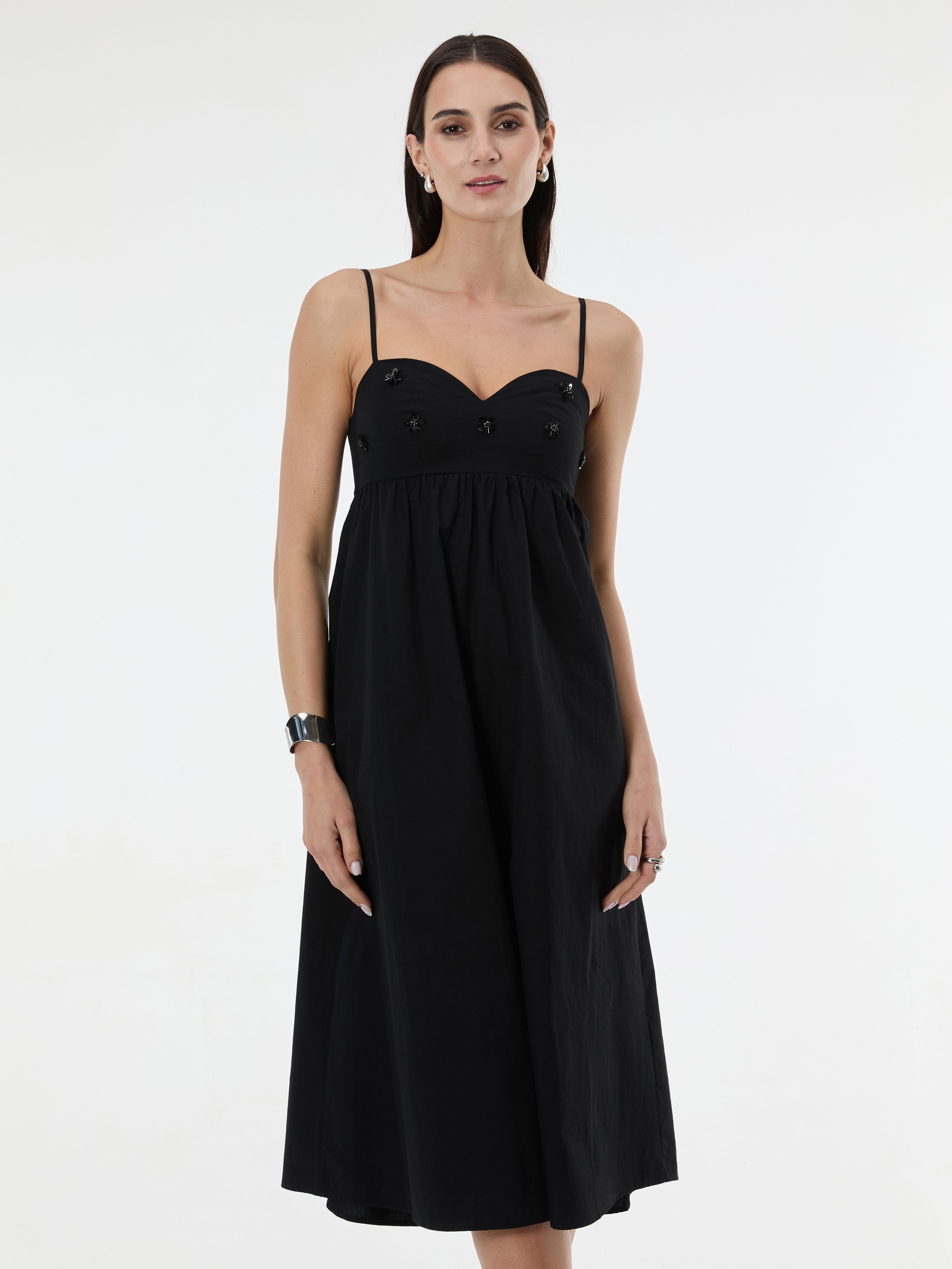 Rochie midi neagră de damă cu aplicație ORSAY