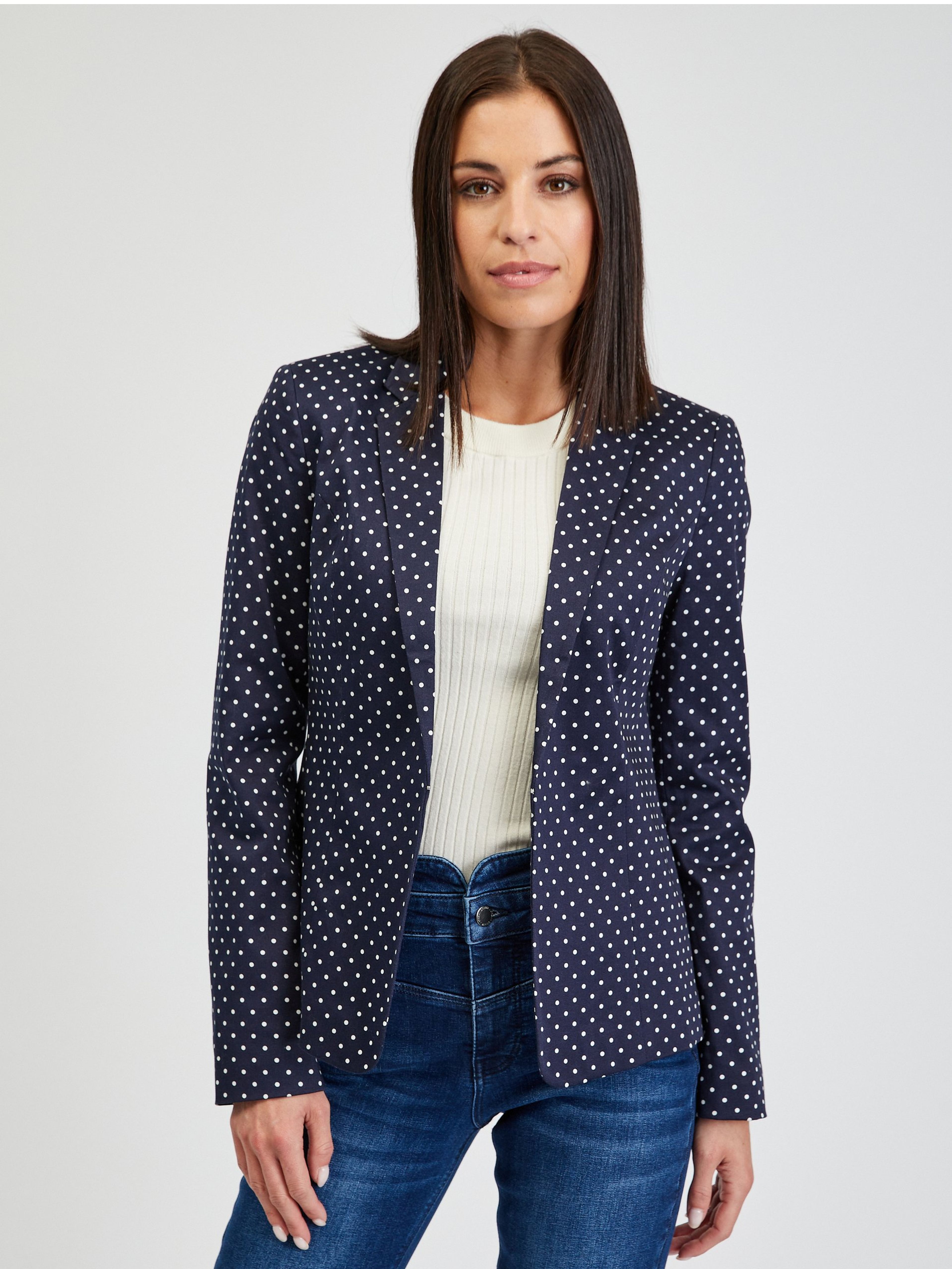 Dunkelblaue gepunktete Damenjacke ORSAY