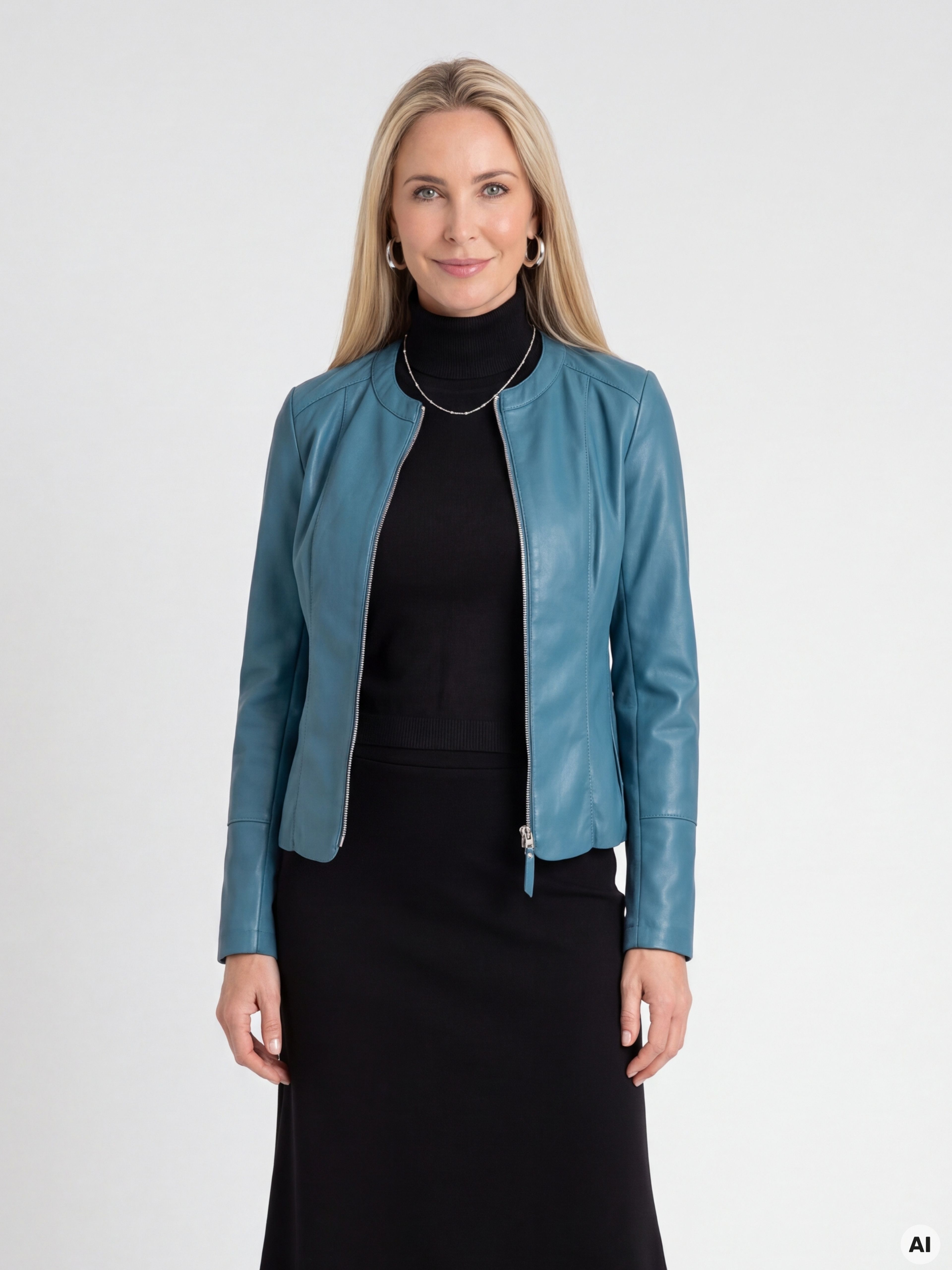 Türkisfarbene Damen-Kunstlederjacke ORSAY - 001