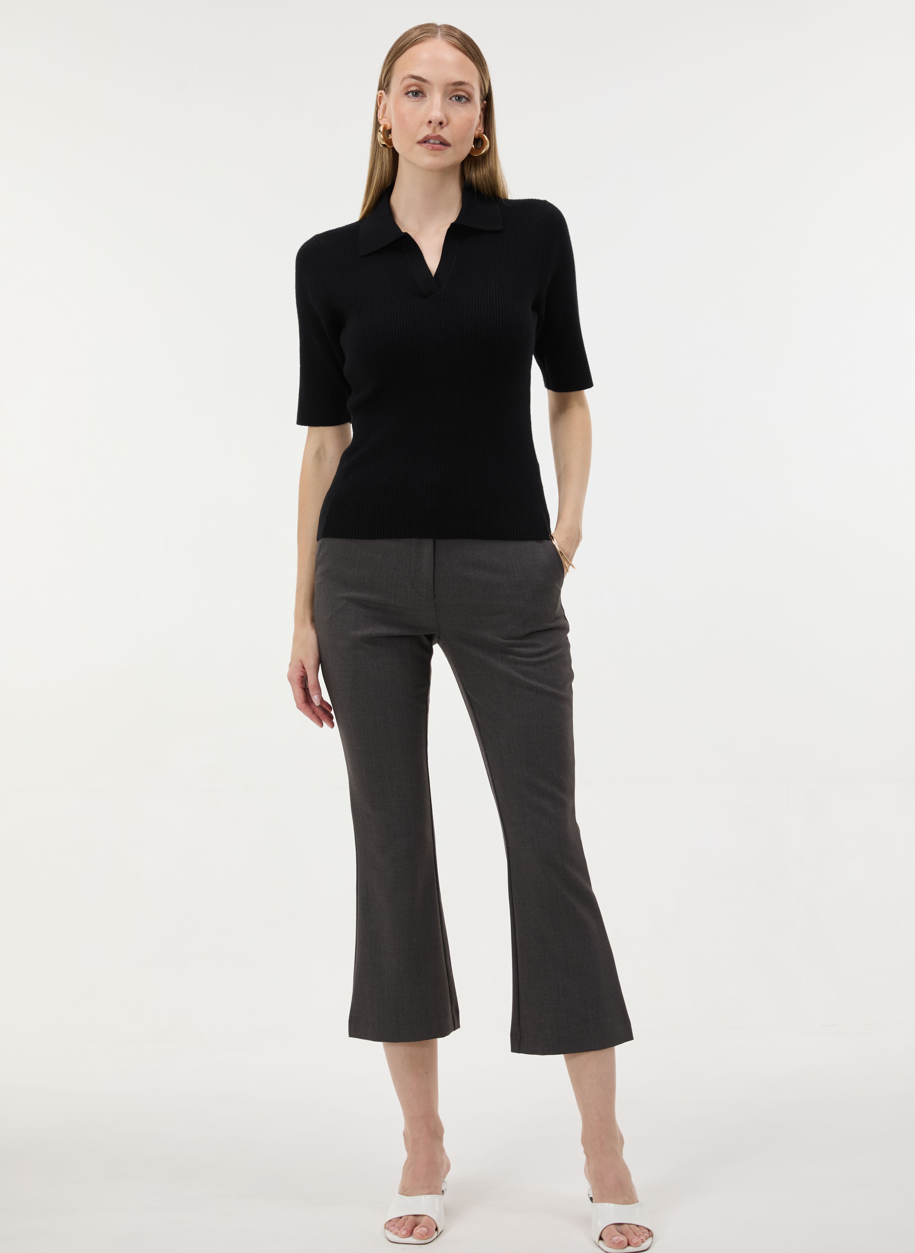 Schwarzer Damen-Cardigan mit Kragen und kurzen Ärmeln ORSAY - 003