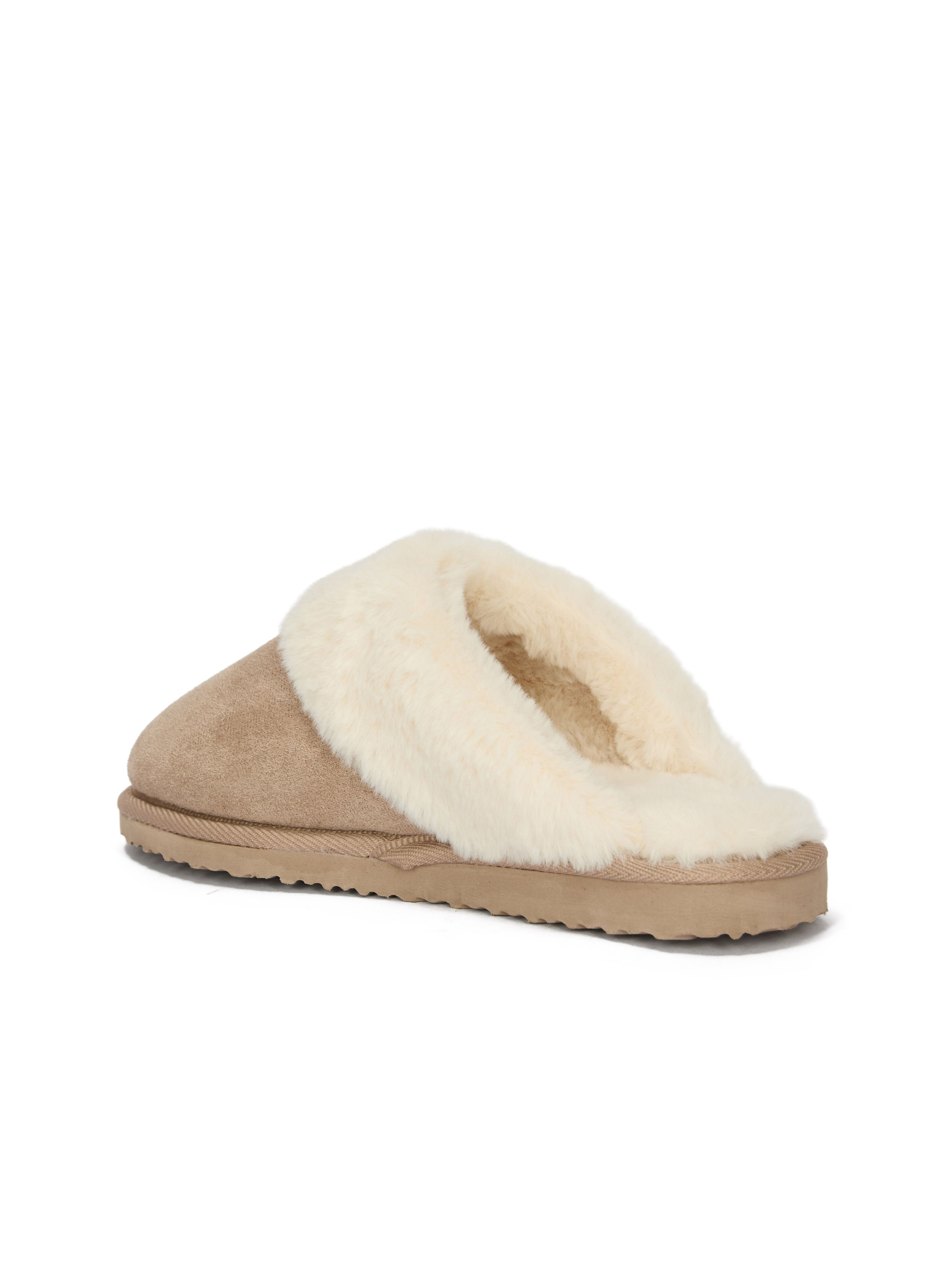 Beigefarbene Damen-Pantoffeln mit Fell ORSAY IMARA - 005