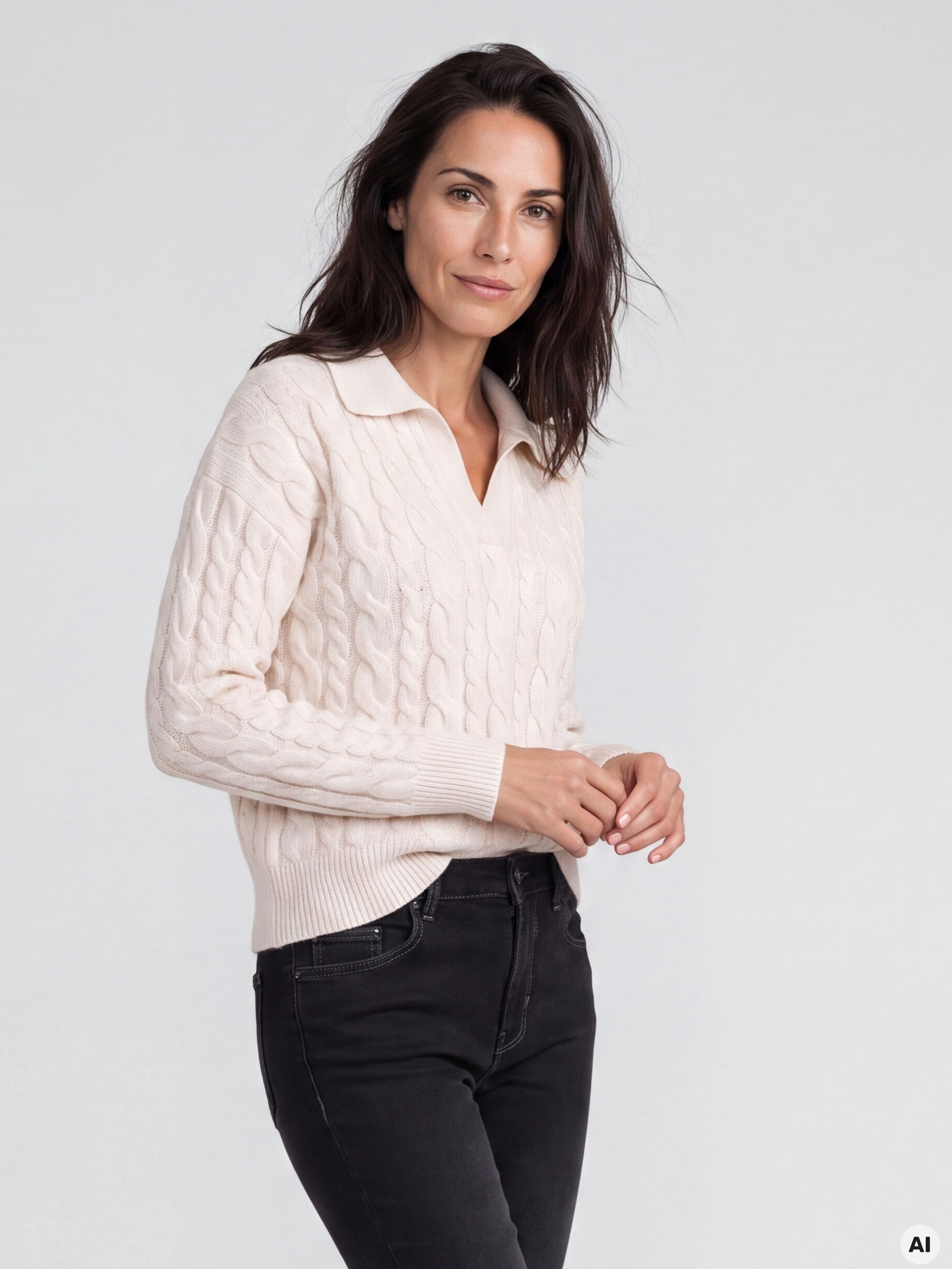 Cremefarbener Damenpullover mit langen Ärmeln ORSAY - 001