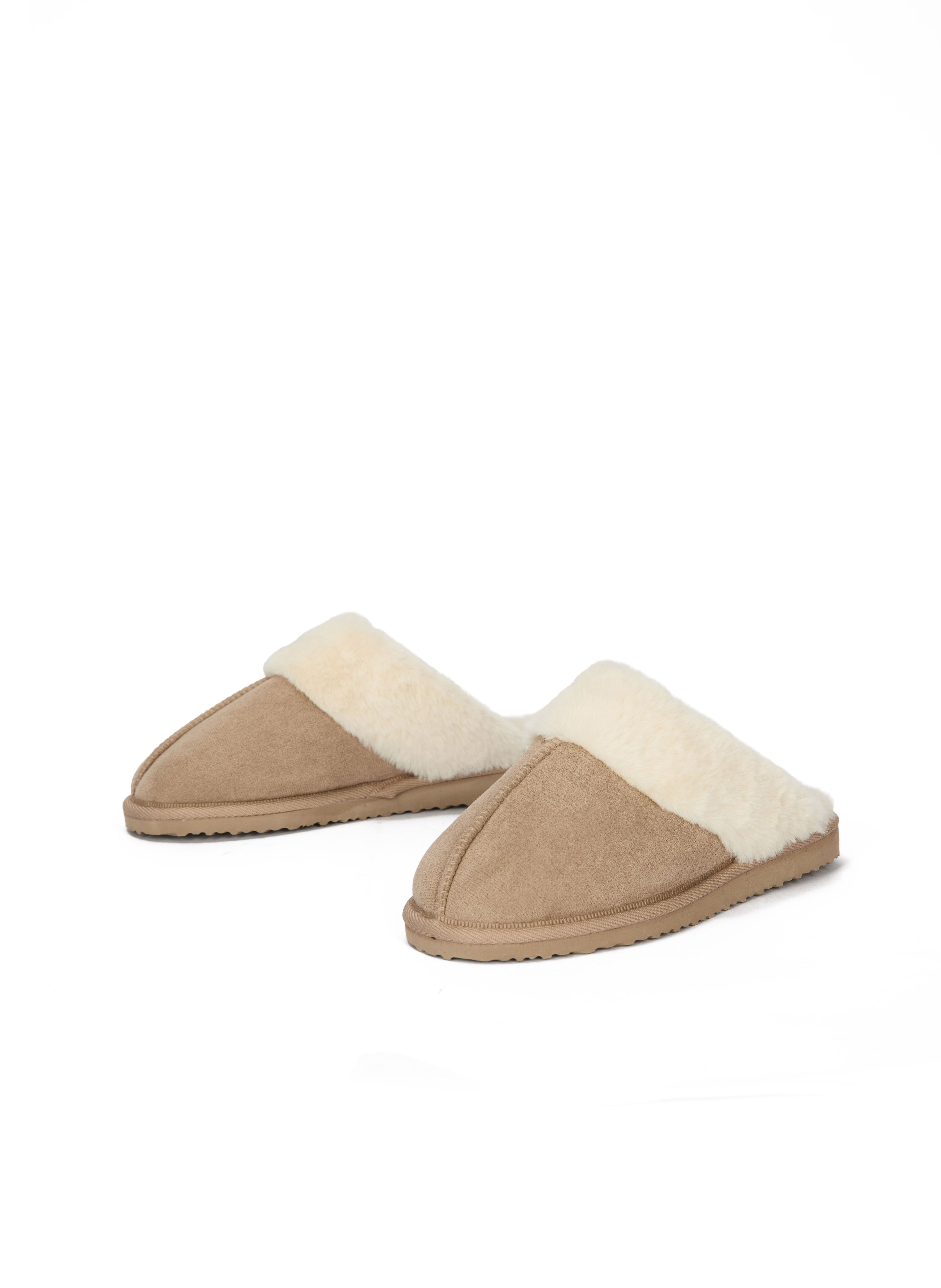 Beigefarbene Damen-Pantoffeln mit Fell ORSAY IMARA - 002
