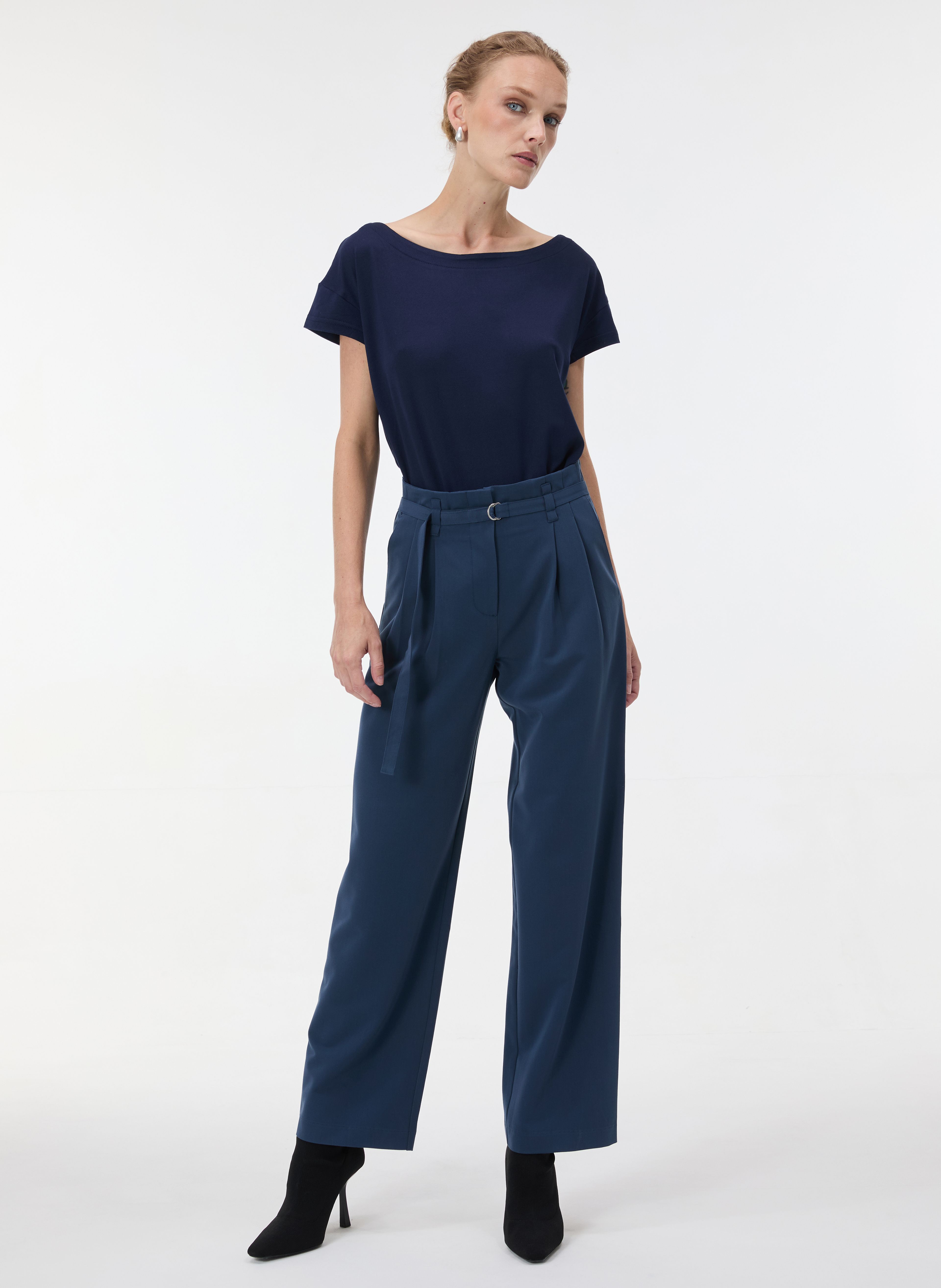 Blaue Damen-Wide-Leg-Hose mit hohem Bund ORSAY - 002