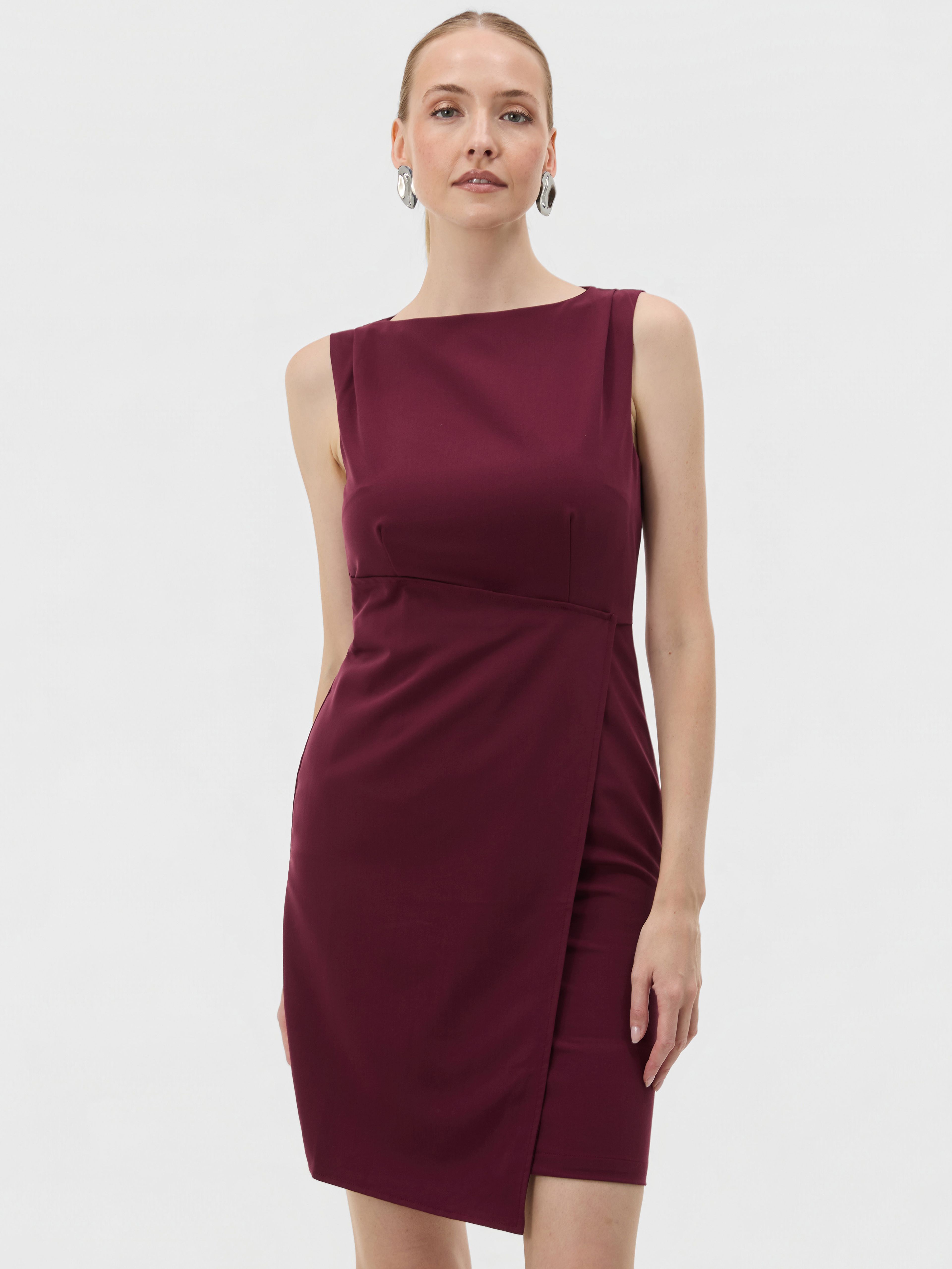 Bordeauxrotes ärmelloses Damen-Wickelkleid ORSAY - 001