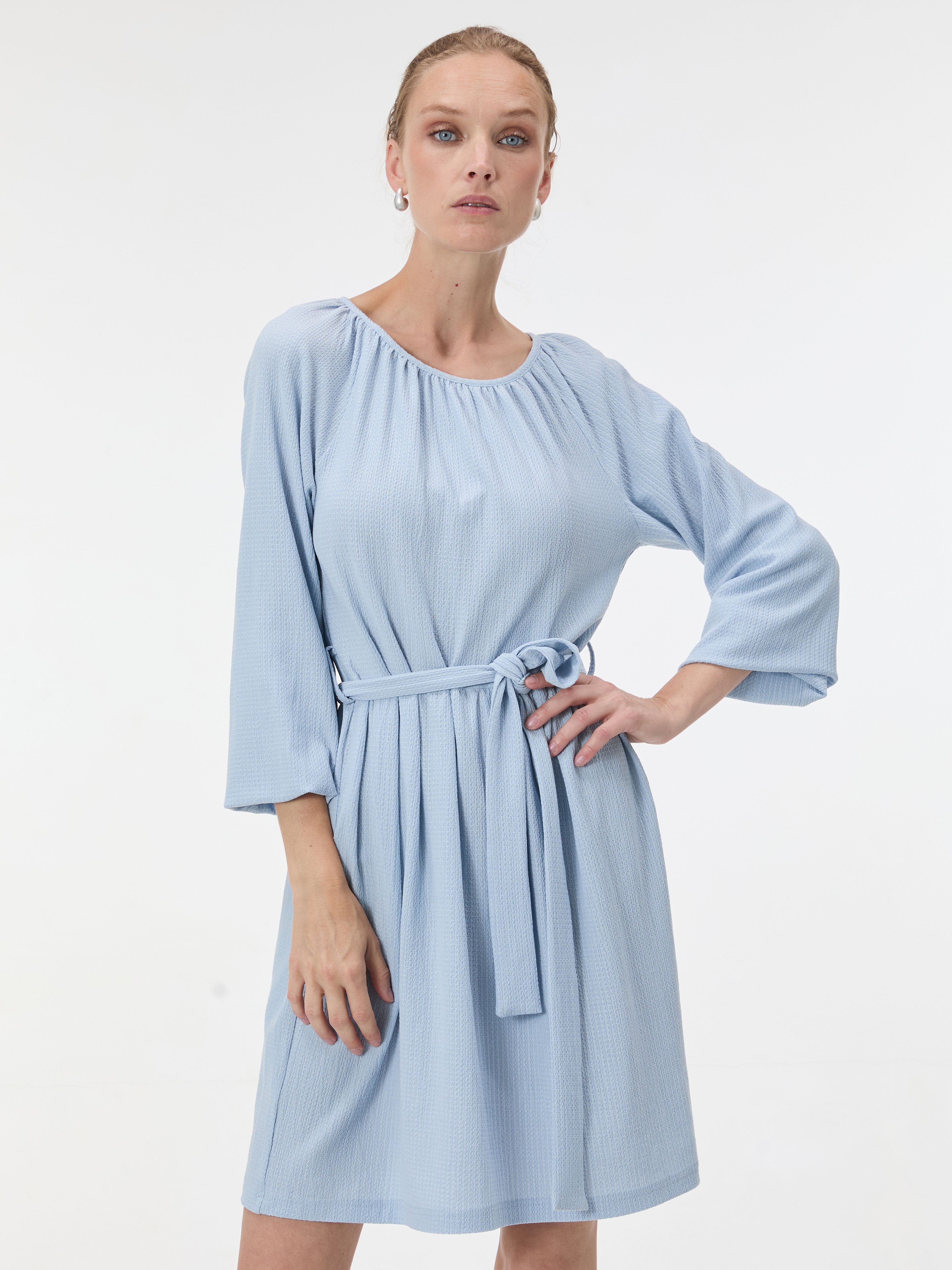 Rochie scurtă dreaptă pentru femei albastru deschis cu mânecă trei sferturi ORSAY - 003