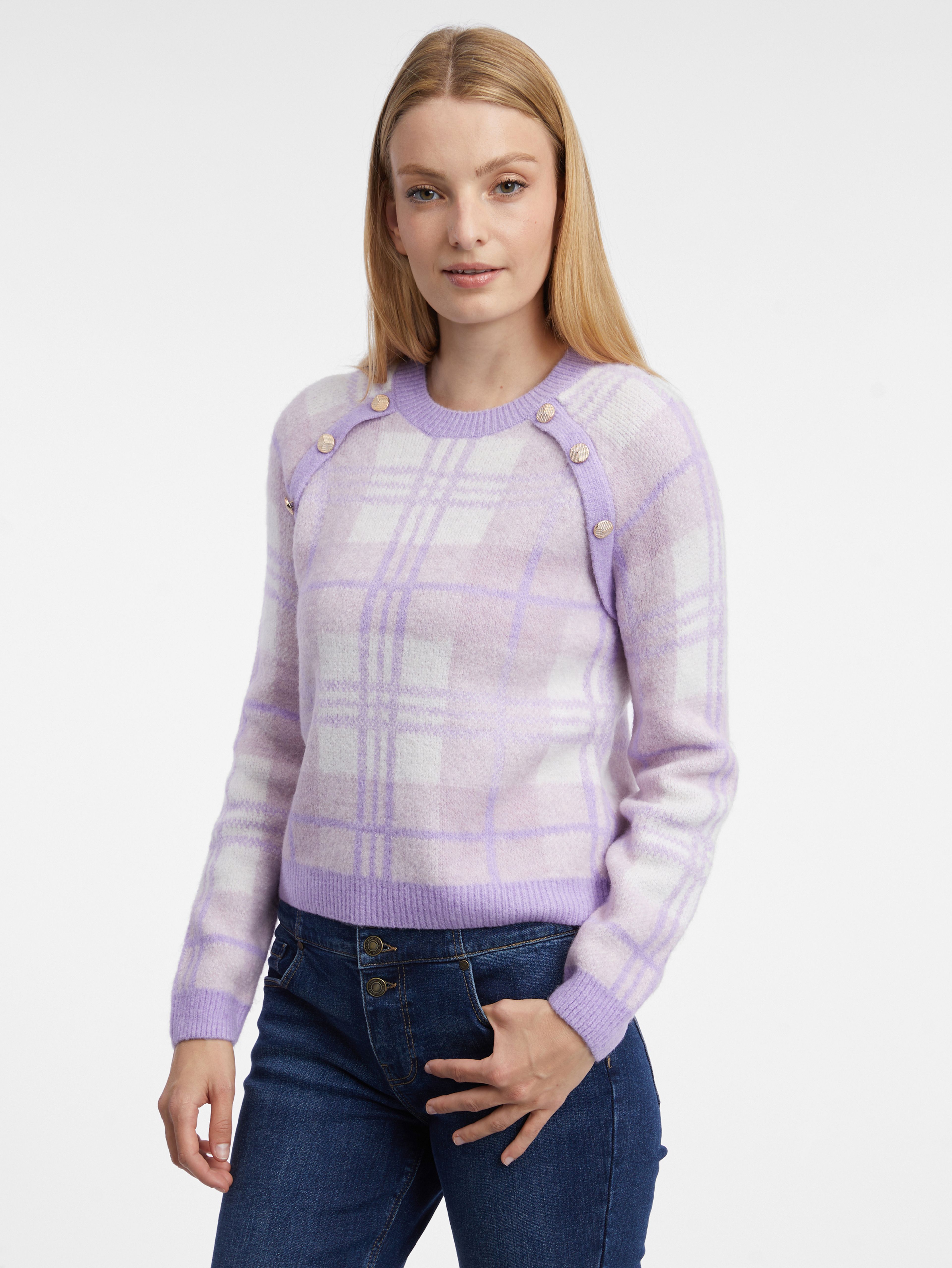 Hellvioletter Karo-Pullover für Damen ORSAY