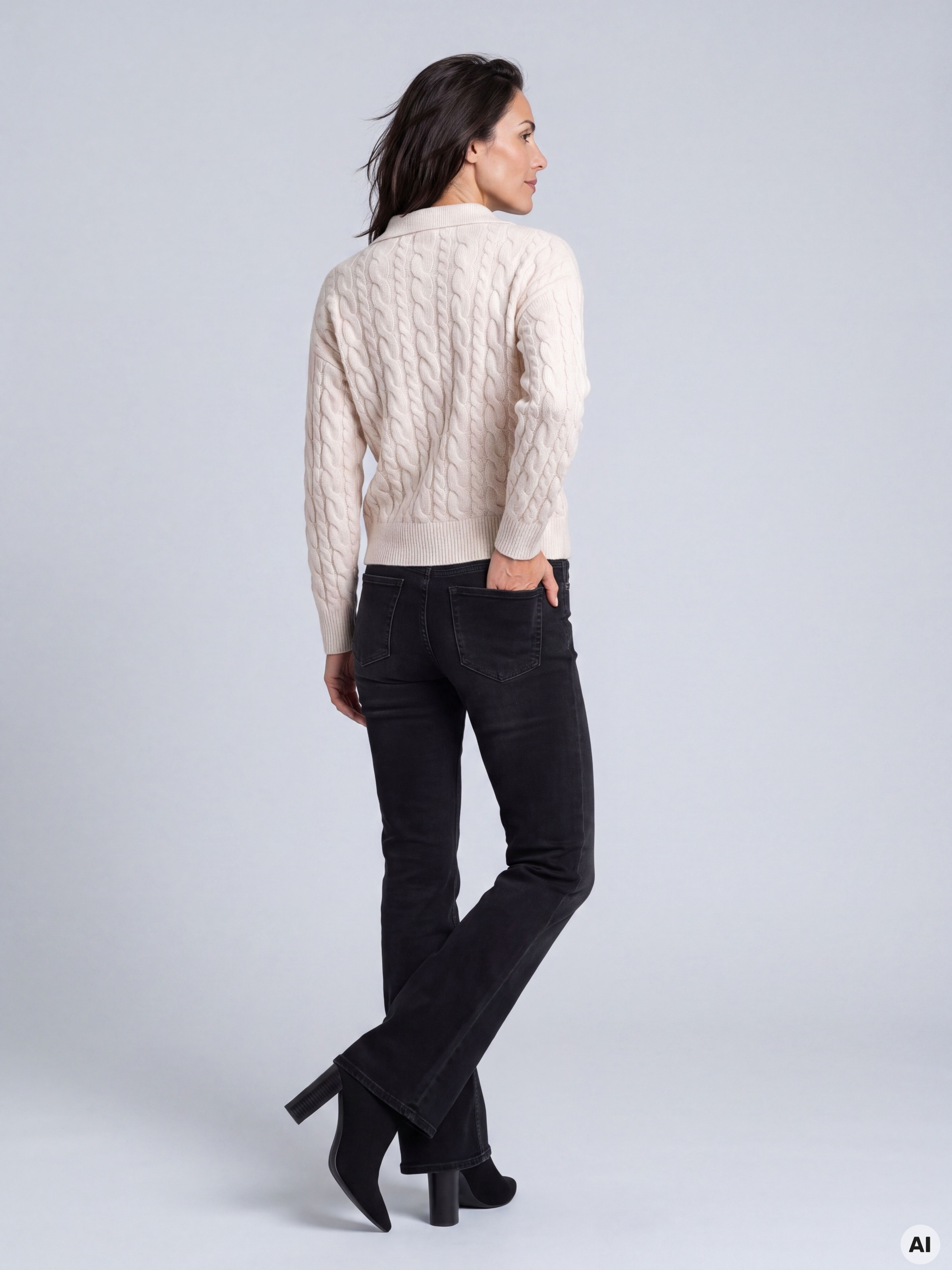 Cremefarbener Damenpullover mit langen Ärmeln ORSAY - 004