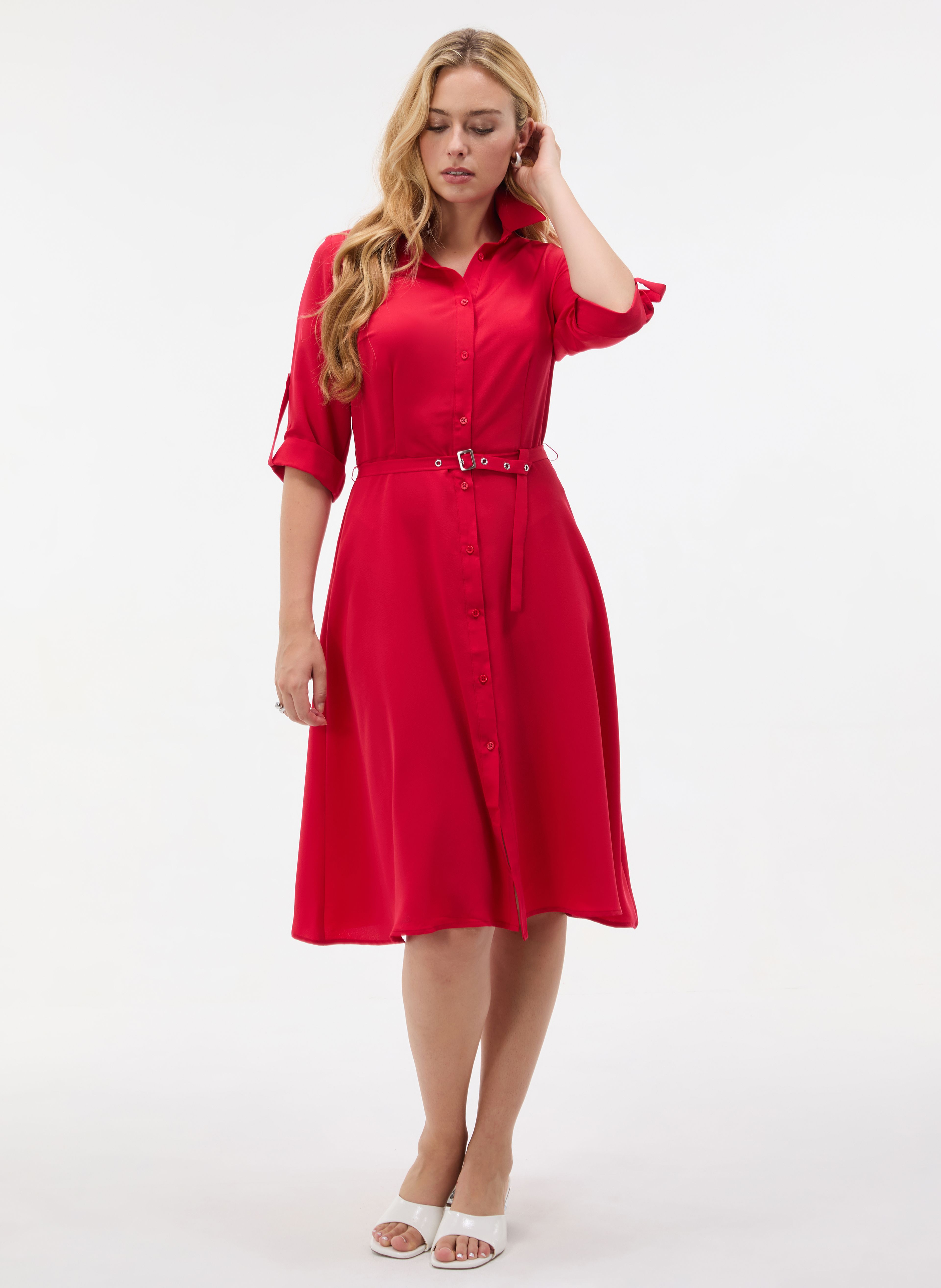 Rochie tip cămașă scurtă, cu croială evazată, roșu ORSAY - 003