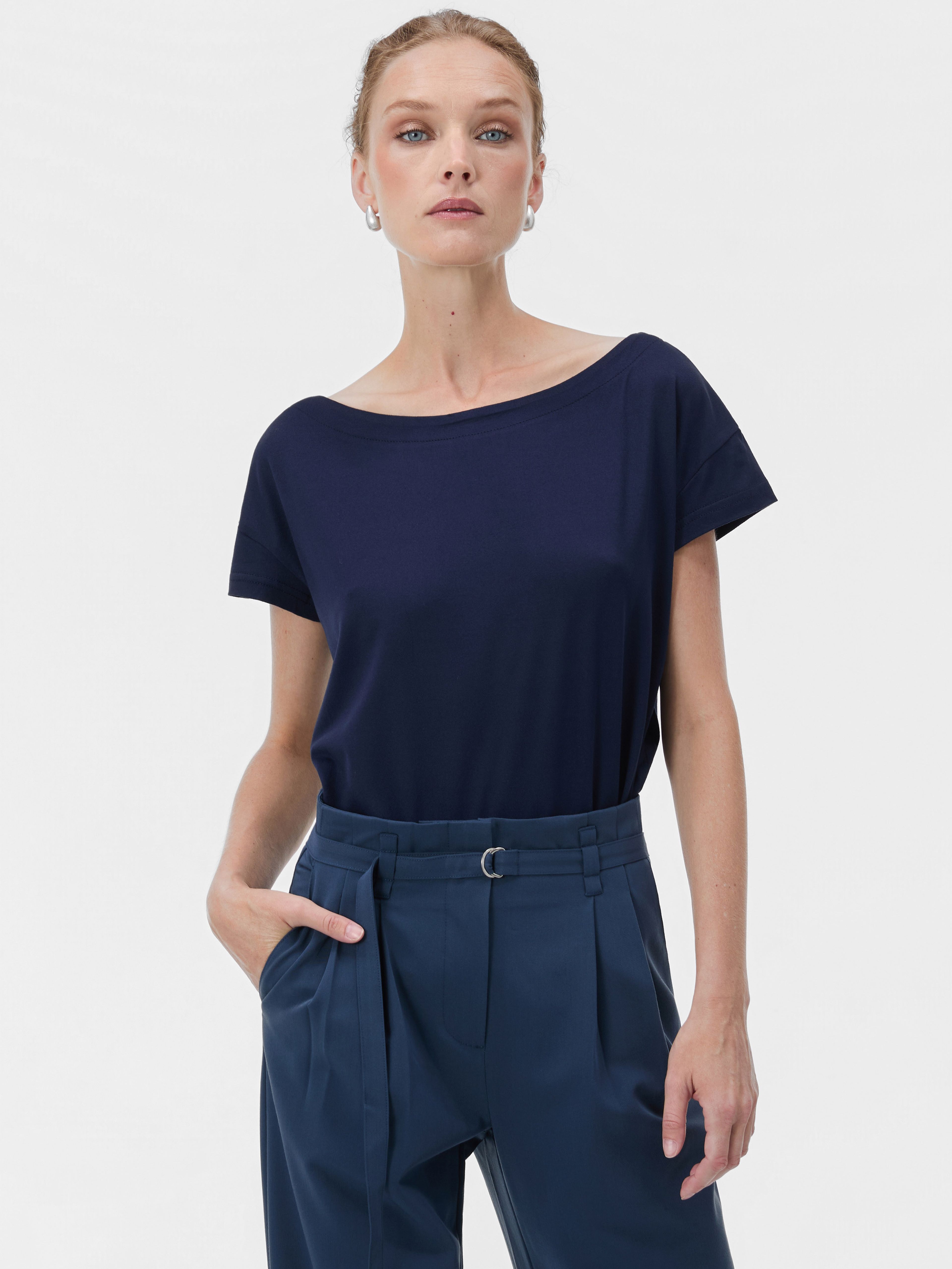 Ciemnoniebieski damski T-shirt z krótkim rękawem ORSAY - 001