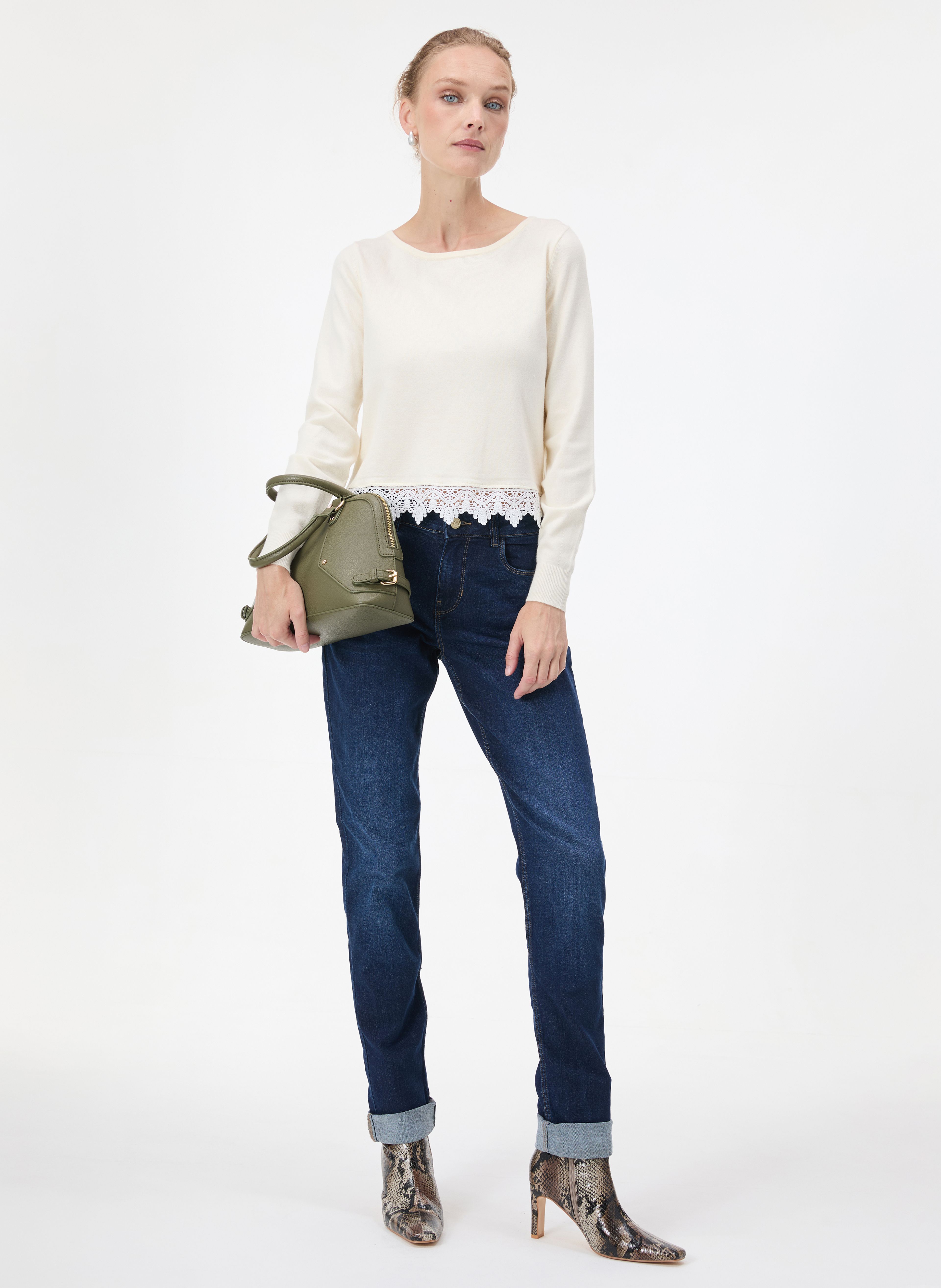Weißer Damenpullover mit langen Ärmeln ORSAY - 004