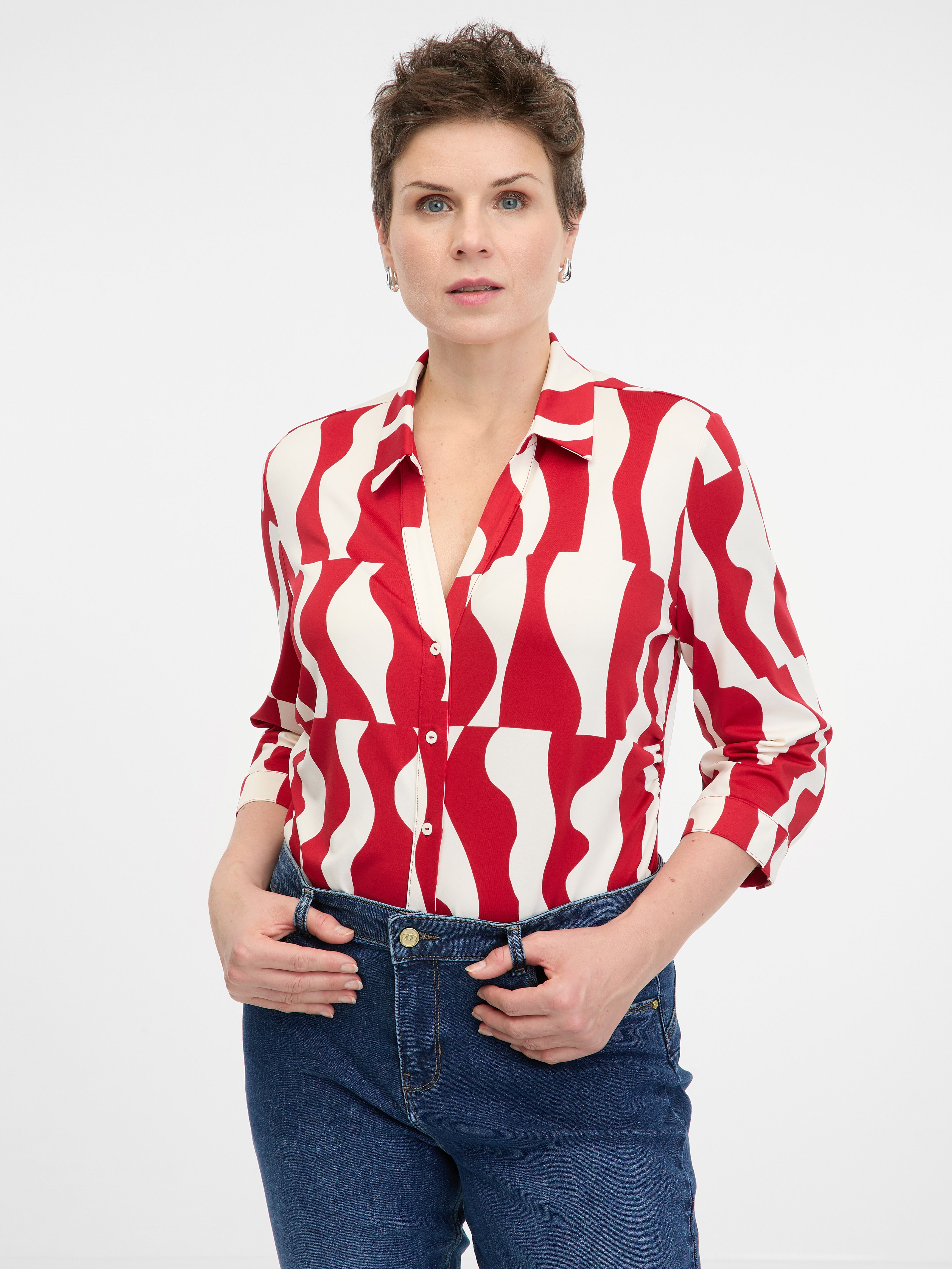 Czerwona bluzka z kołnierzykiem ORSAY