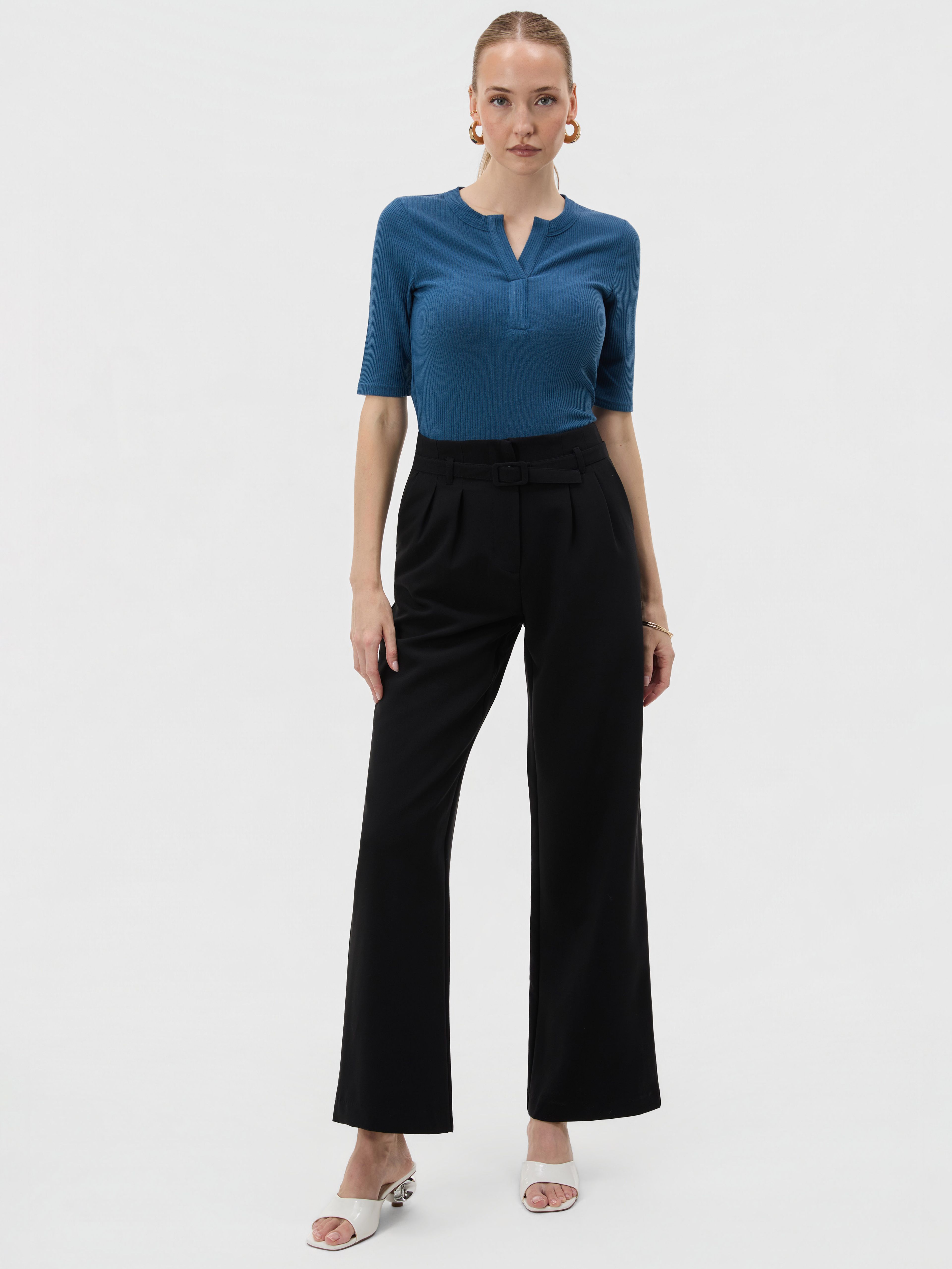 Schwarze Damenhose mit weitem Bein und hohem Bund ORSAY - 001