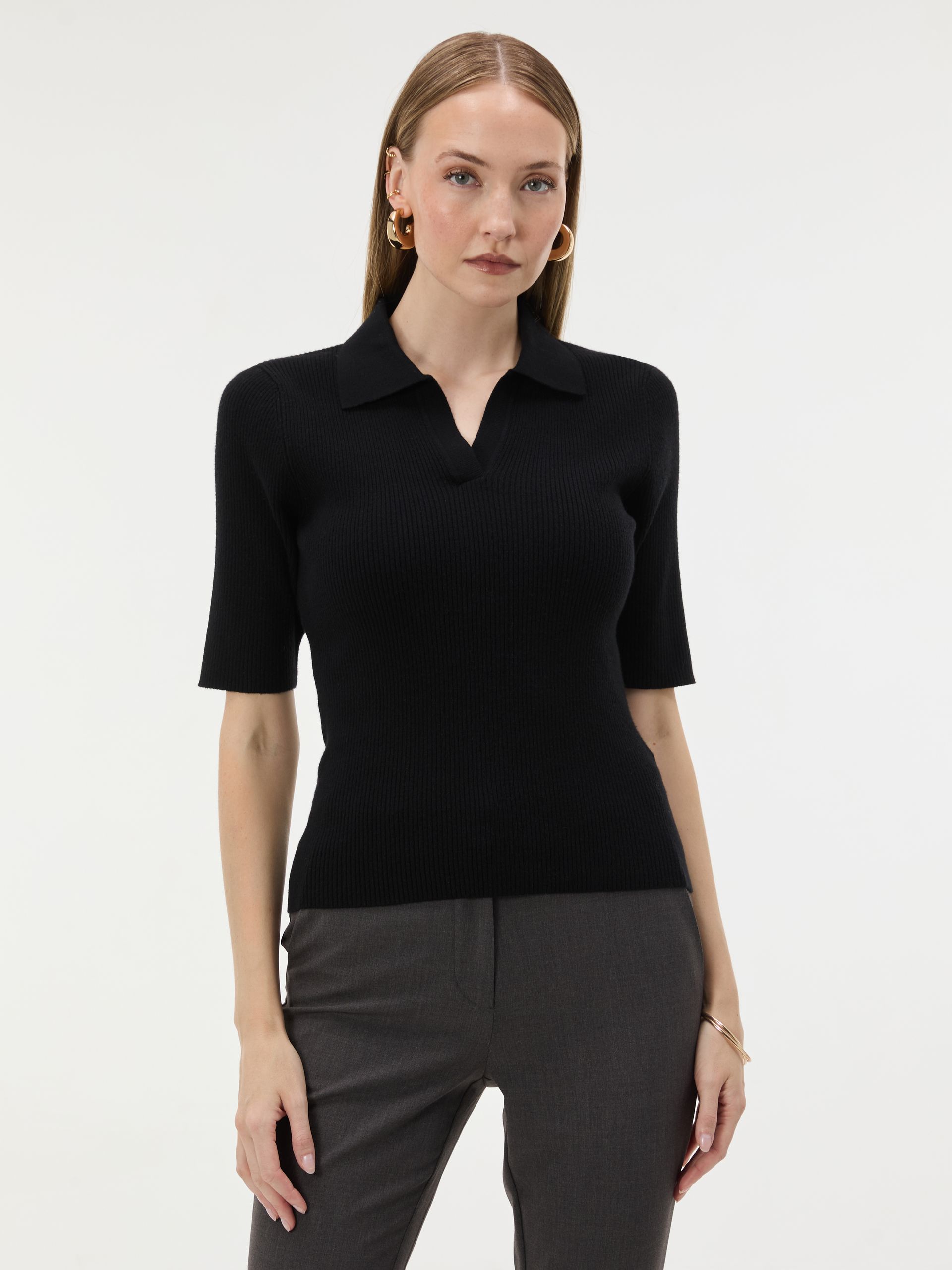 Schwarzer Damen-Cardigan mit Kragen und kurzen Ärmeln ORSAY - 001
