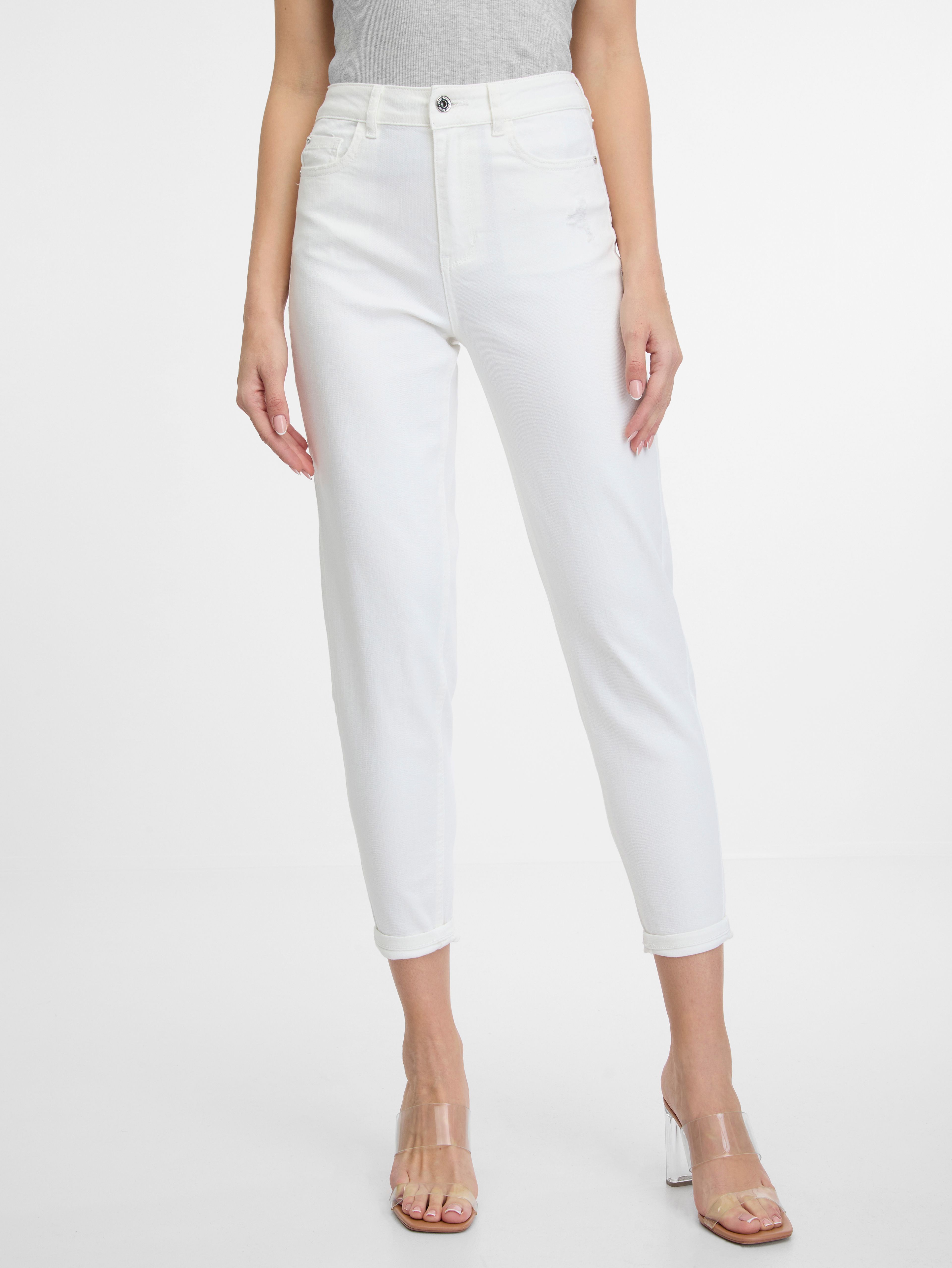 Weiße Cropped Mom Fit Damenjeans ORSAY