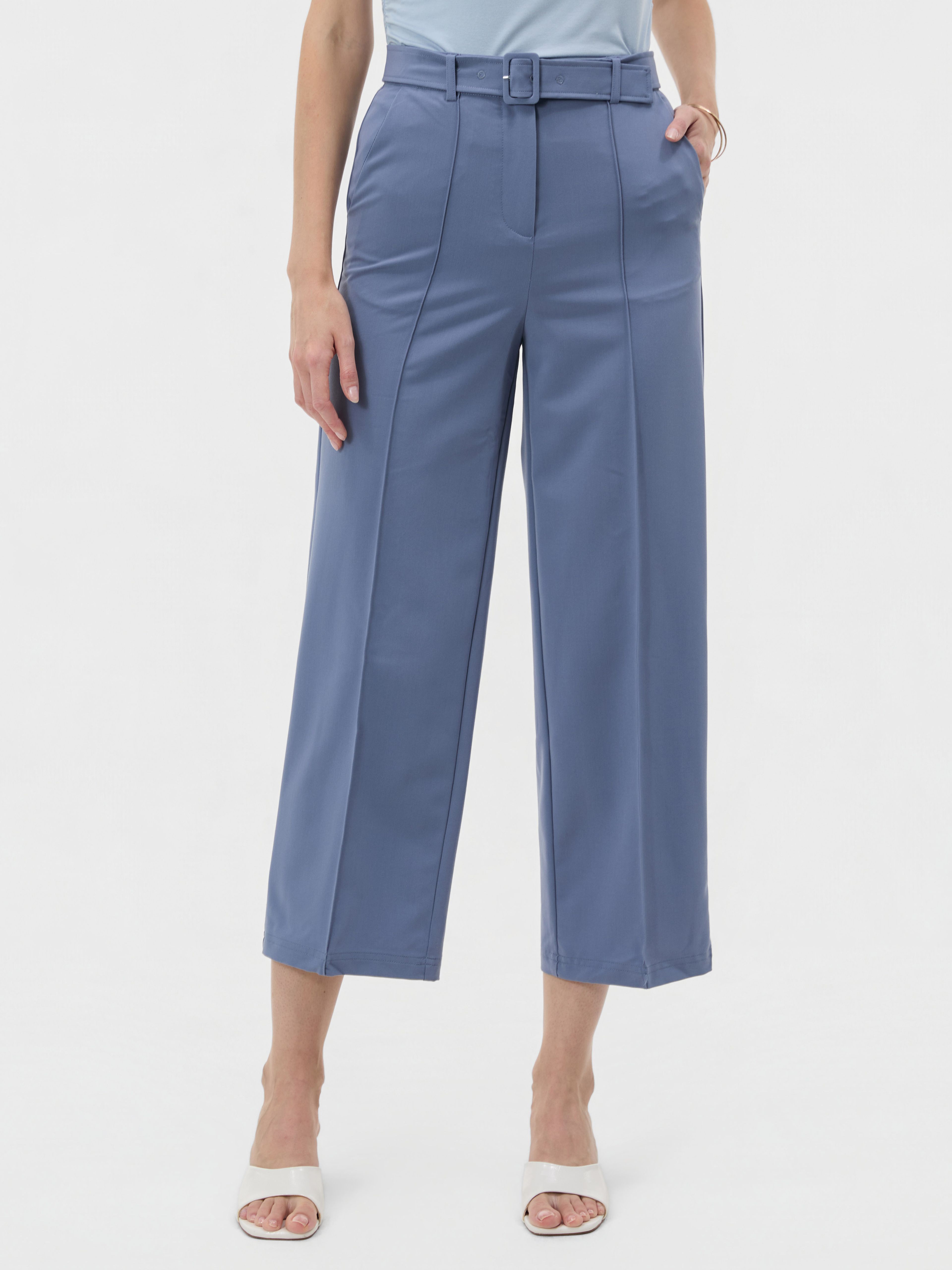 Blaue verkürzte Damenhose mit weitem Bein und hohem Bund ORSAY - 002
