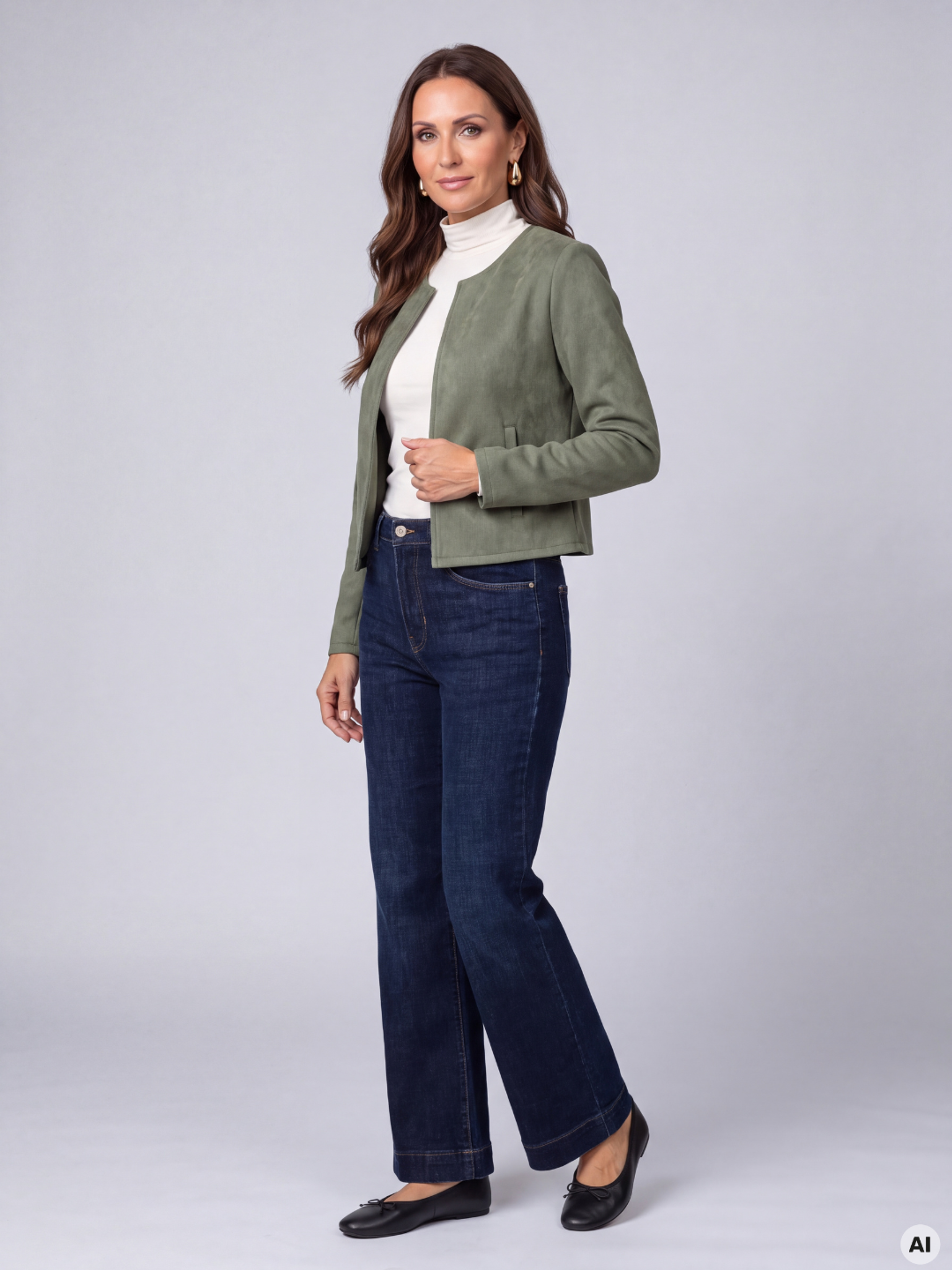 Khakifarbenes Damen-Bolero mit langen Ärmeln ORSAY - 004