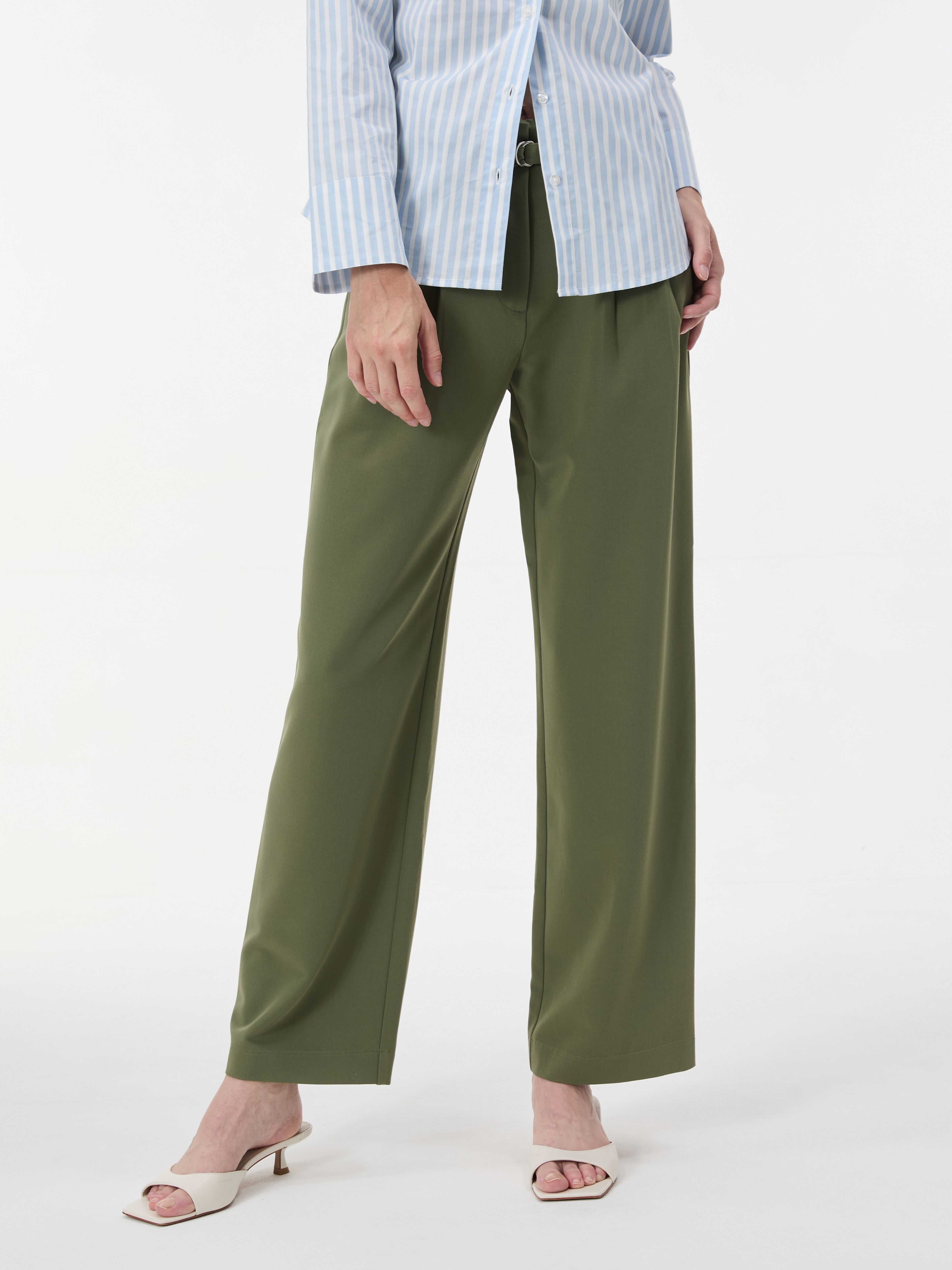 Khakifarbene Damen-Wide-Leg-Hose mit hohem Bund ORSAY - 003