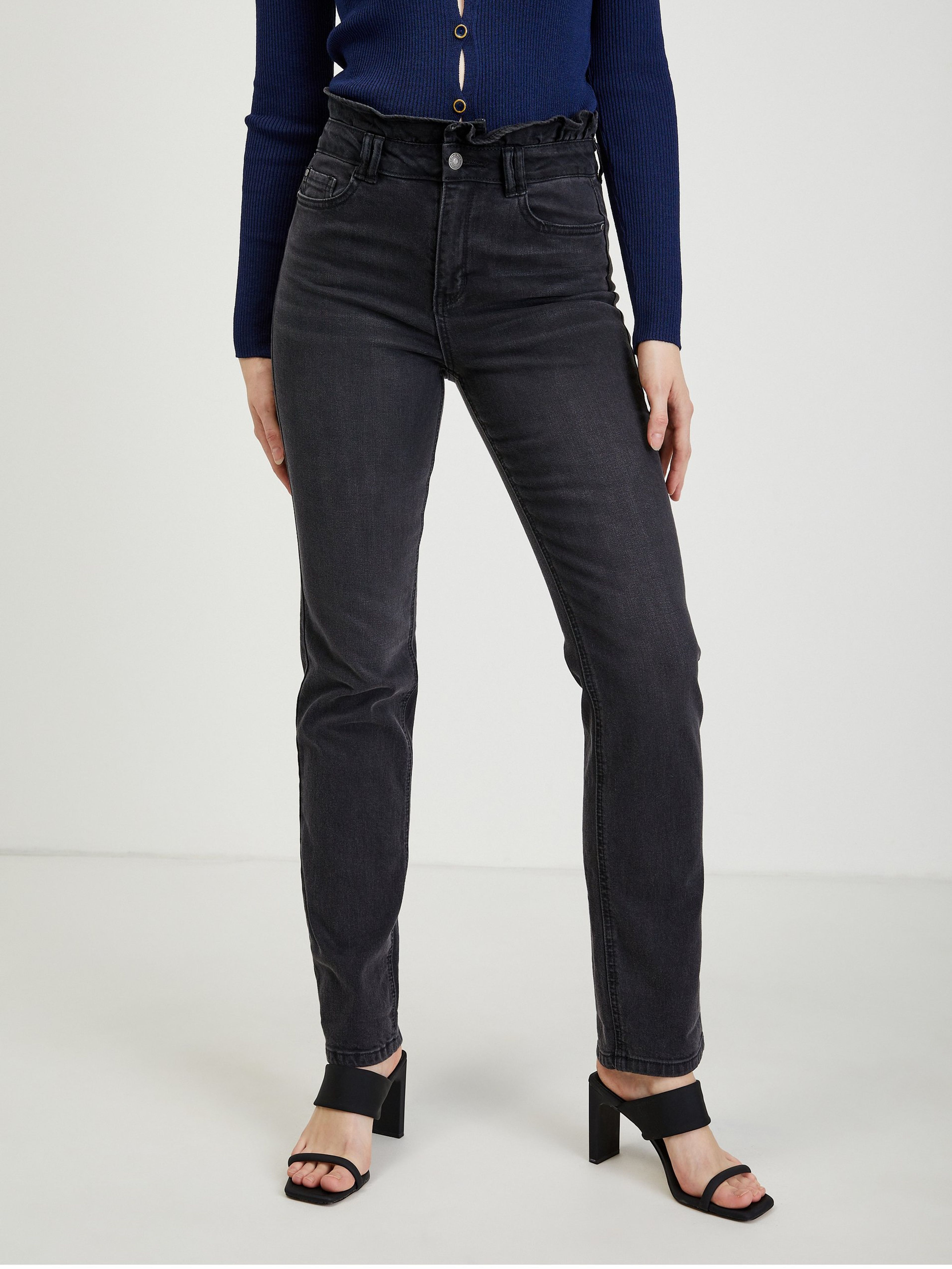 Czarne damskie jeansy straight fit ORSAY