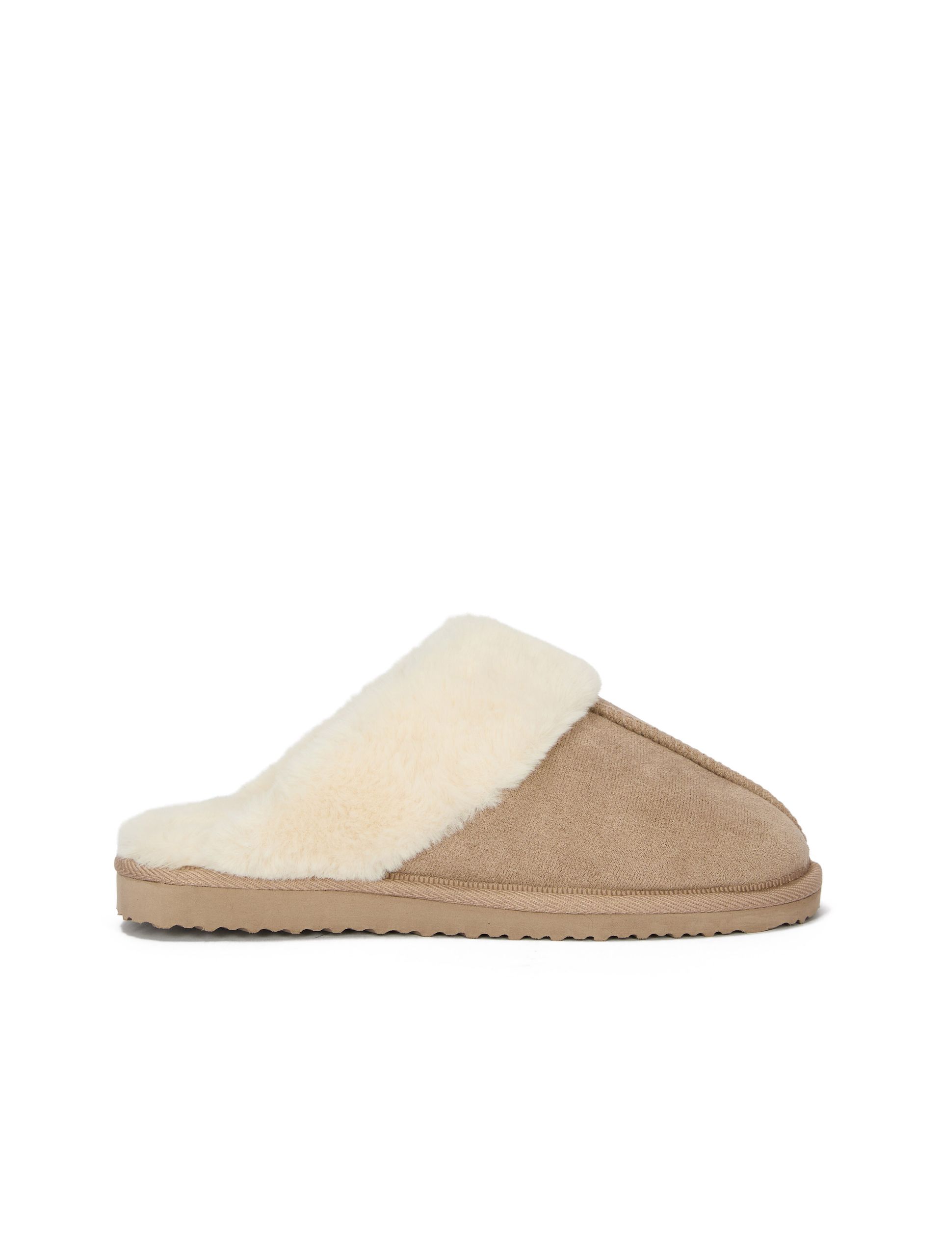 Beigefarbene Damen-Pantoffeln mit Fell ORSAY IMARA - 001
